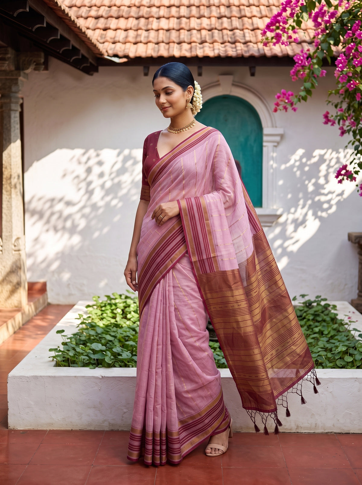 MIMOSA Pink Banarasi Saree — pose 9 styling detail