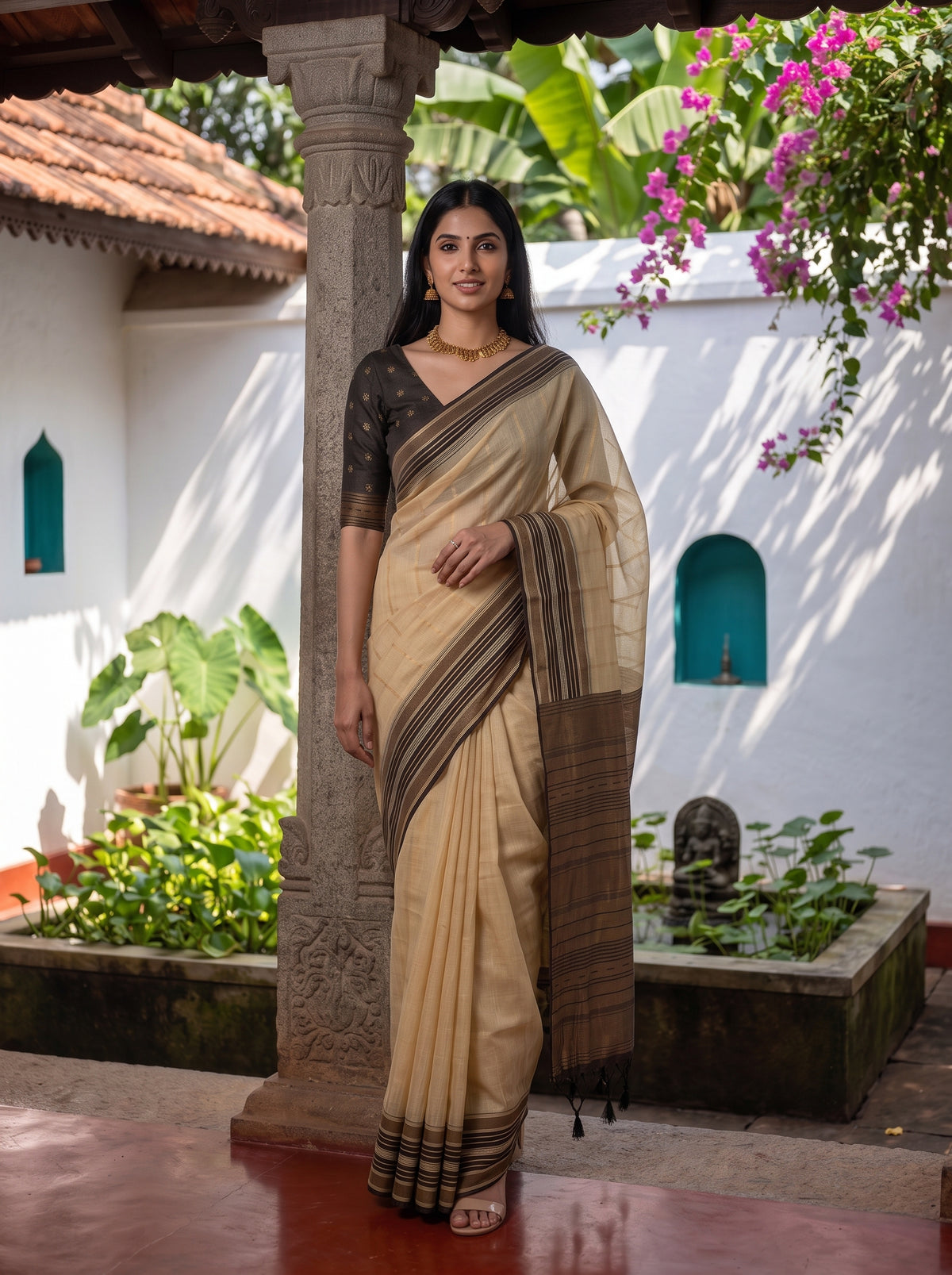MIMOSA Tussar Banarasi Saree — pose 6 styling detail