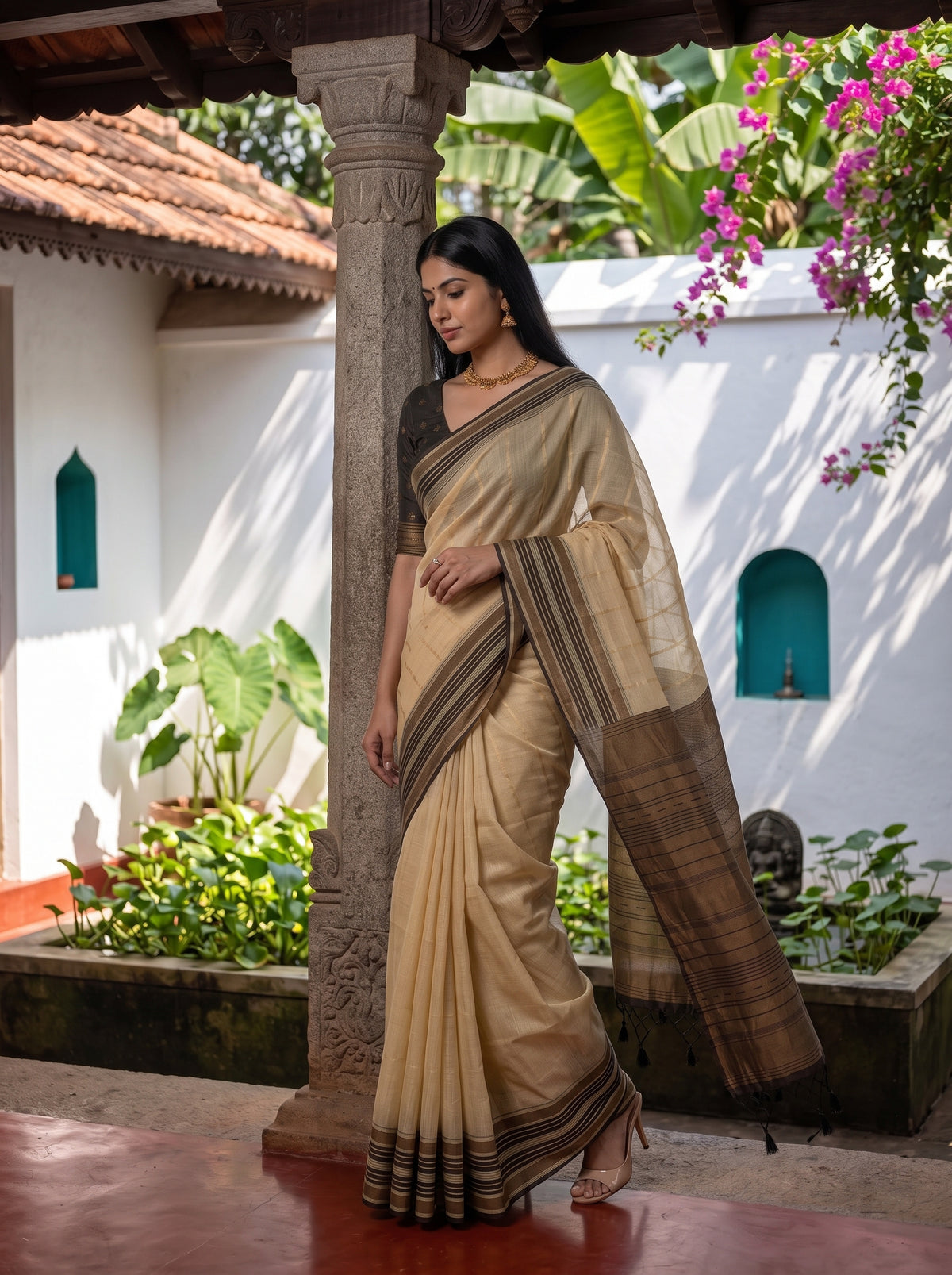 MIMOSA Tussar Banarasi Saree — pose 9 styling detail