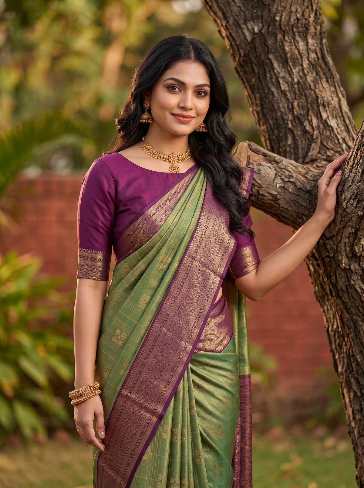 MIMOSA Bottle Green Kanjivaram Art Silk Saree — pose 10 styling detail