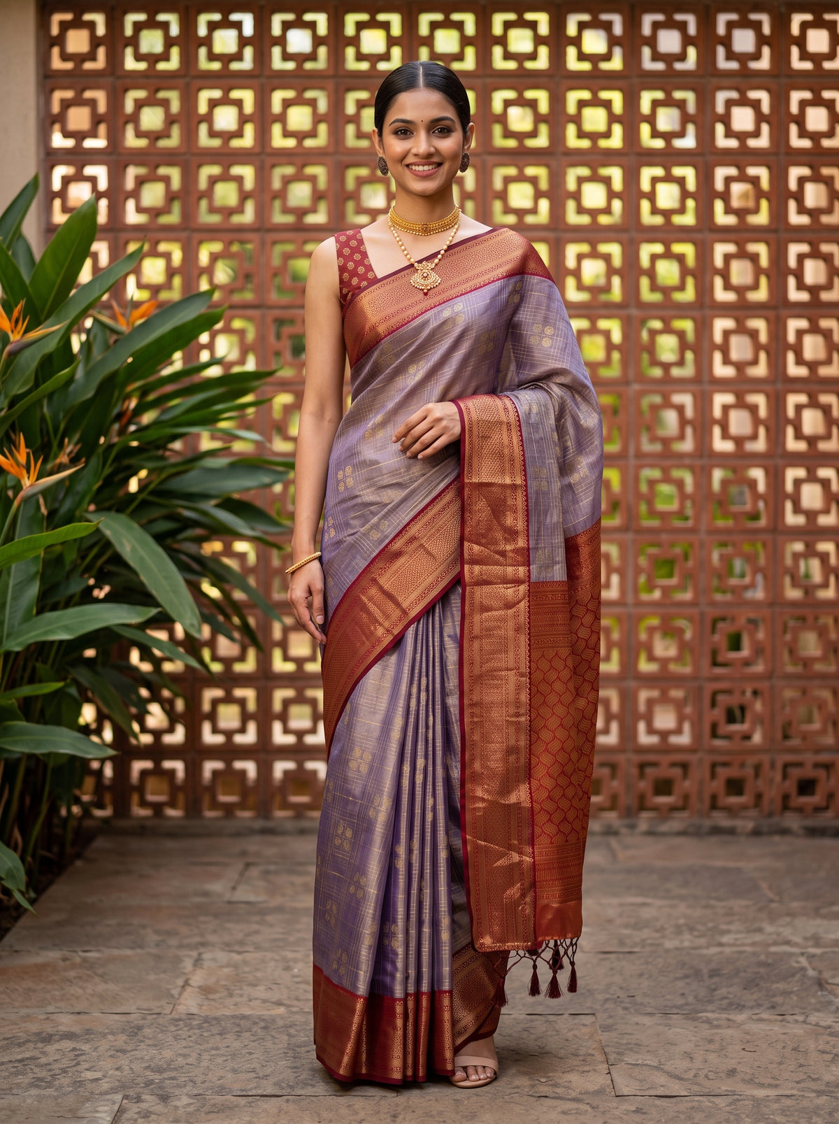 MIMOSA Jamun Kanjivaram Art Silk Saree — pallu and body shot