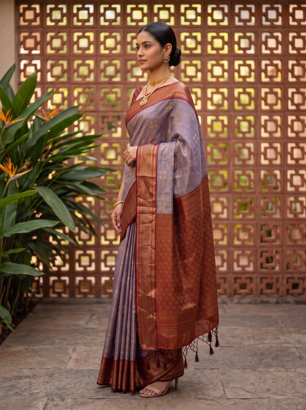 MIMOSA Jamun Kanjivaram Art Silk Saree — pose 3 styling detail