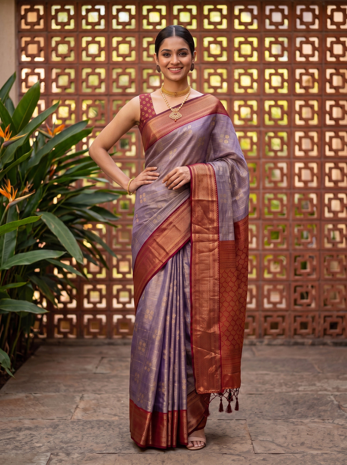 MIMOSA Jamun Kanjivaram Art Silk Saree — pose 4 styling detail