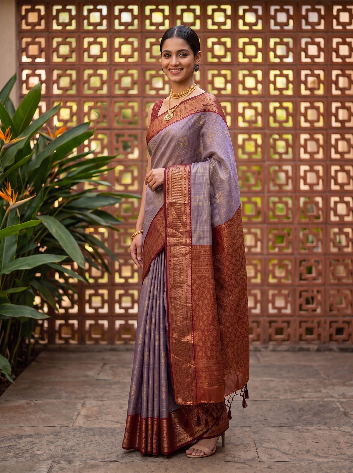 MIMOSA Jamun Kanjivaram Art Silk Saree — pose 5 styling detail