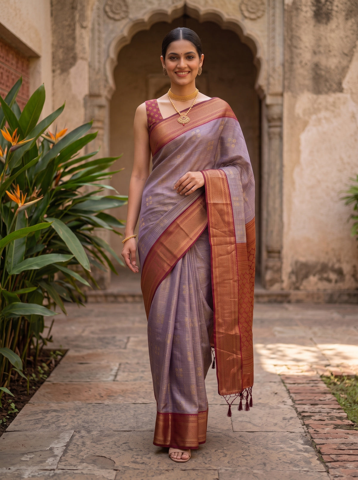 MIMOSA Jamun Kanjivaram Art Silk Saree — pose 6 styling detail