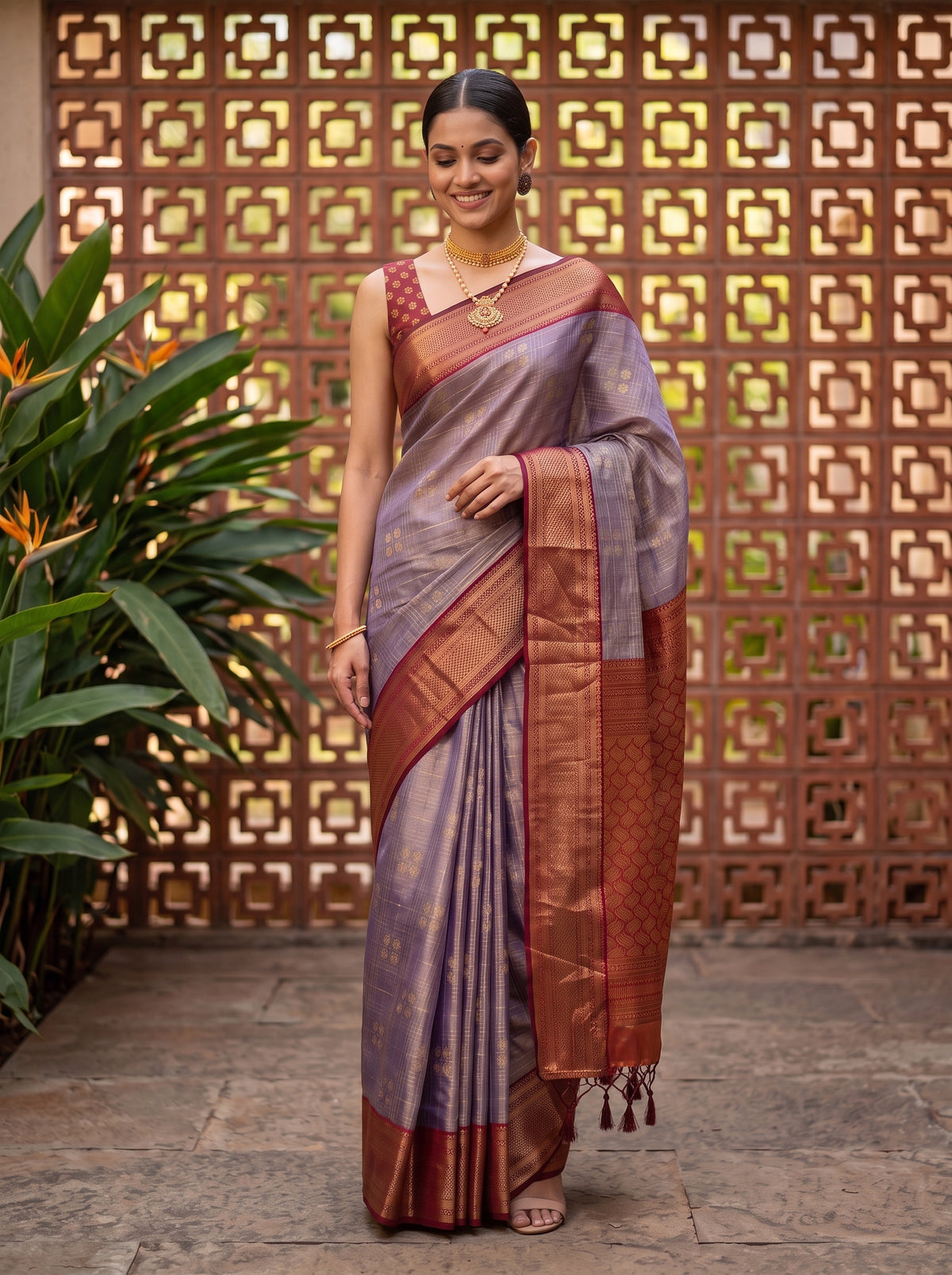 MIMOSA Jamun Kanjivaram Art Silk Saree — pose 9 styling detail