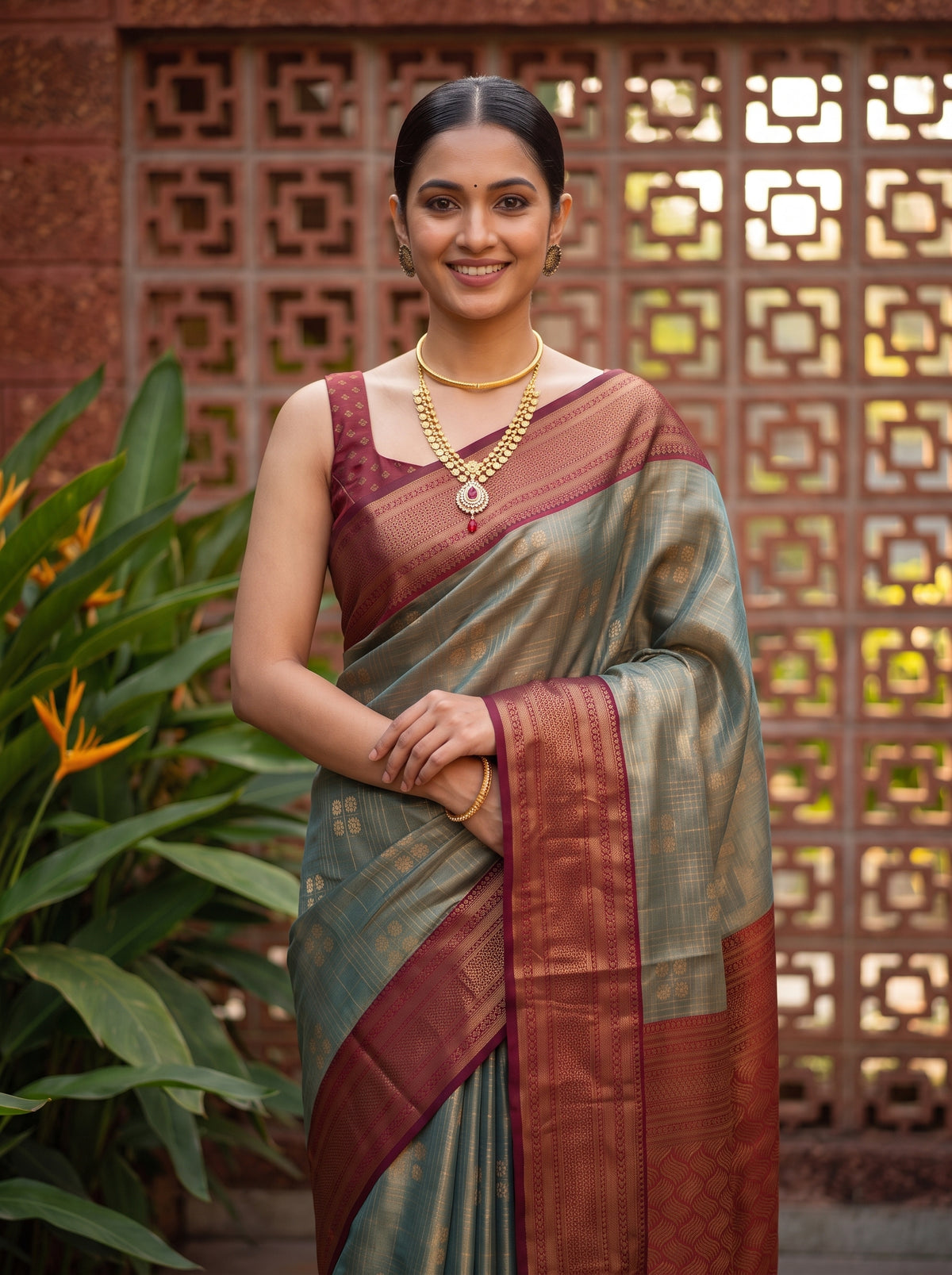 MIMOSA Sapphire Kanjivaram Art Silk Saree — pose 10 styling detail