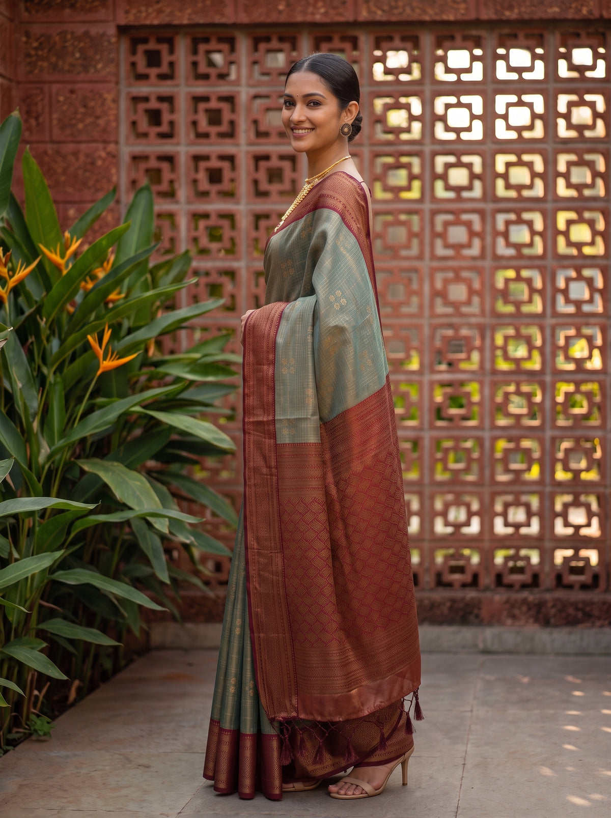 MIMOSA Sapphire Kanjivaram Art Silk Saree — pose 5 styling detail