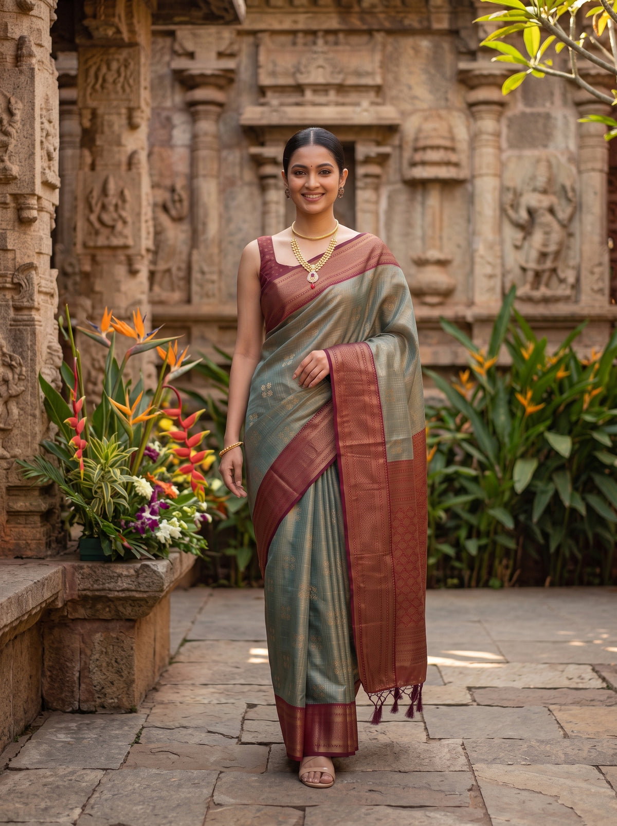 MIMOSA Sapphire Kanjivaram Art Silk Saree — pose 6 styling detail