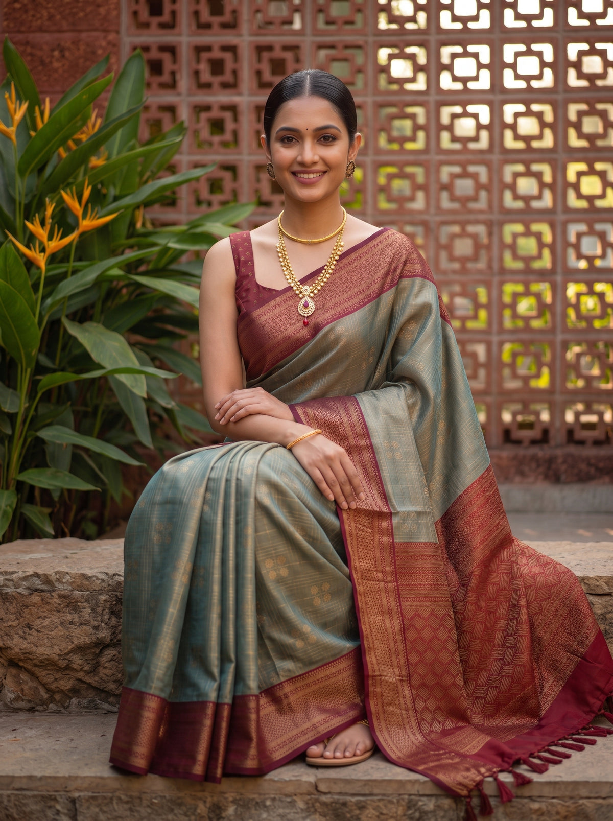 MIMOSA Sapphire Kanjivaram Art Silk Saree — pose 8 styling detail