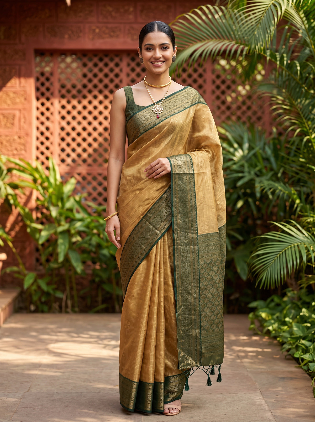 MIMOSA Tussar Kanjivaram Art Silk Saree — pallu and body shot