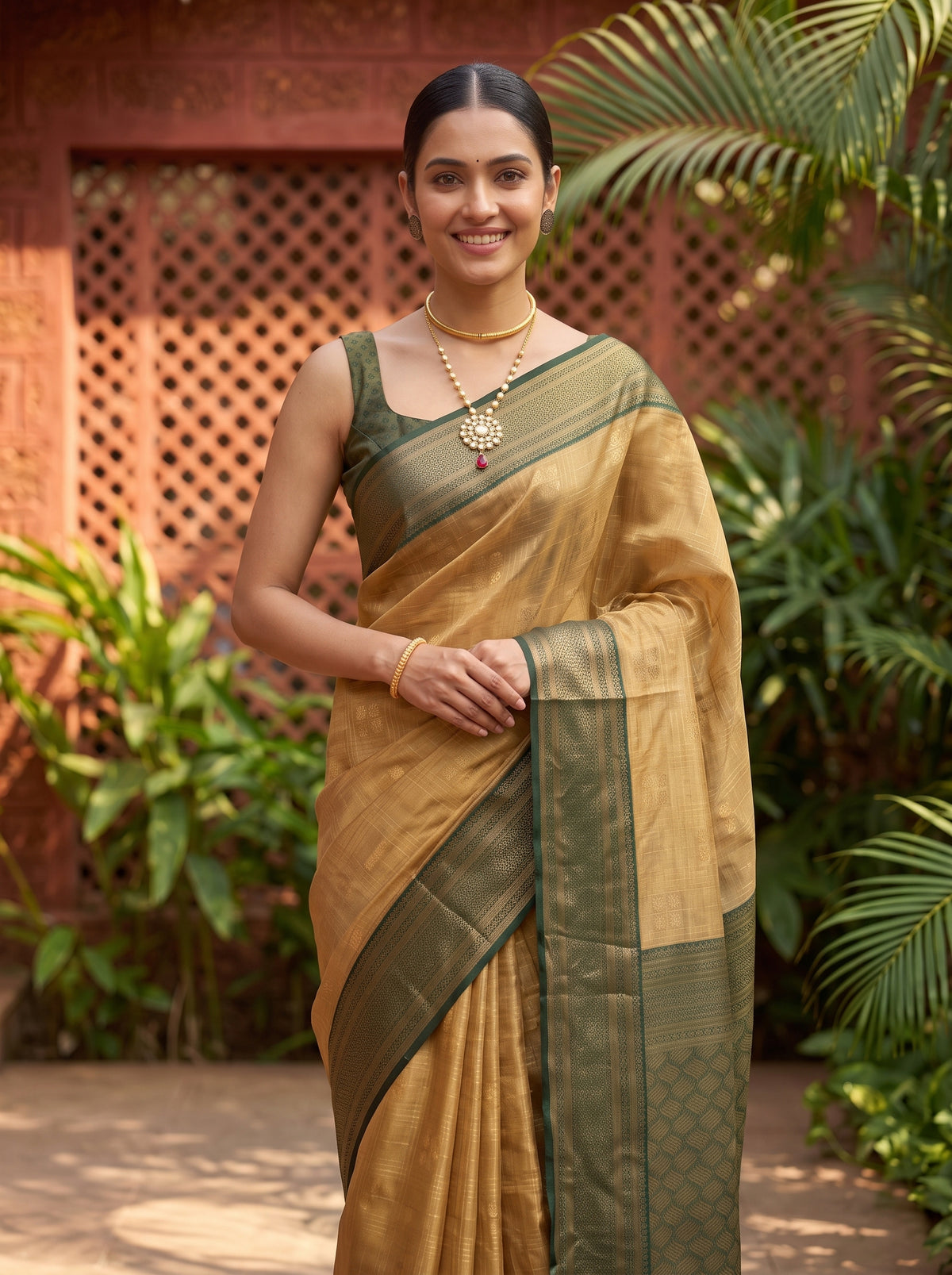 MIMOSA Tussar Kanjivaram Art Silk Saree — pose 10 styling detail