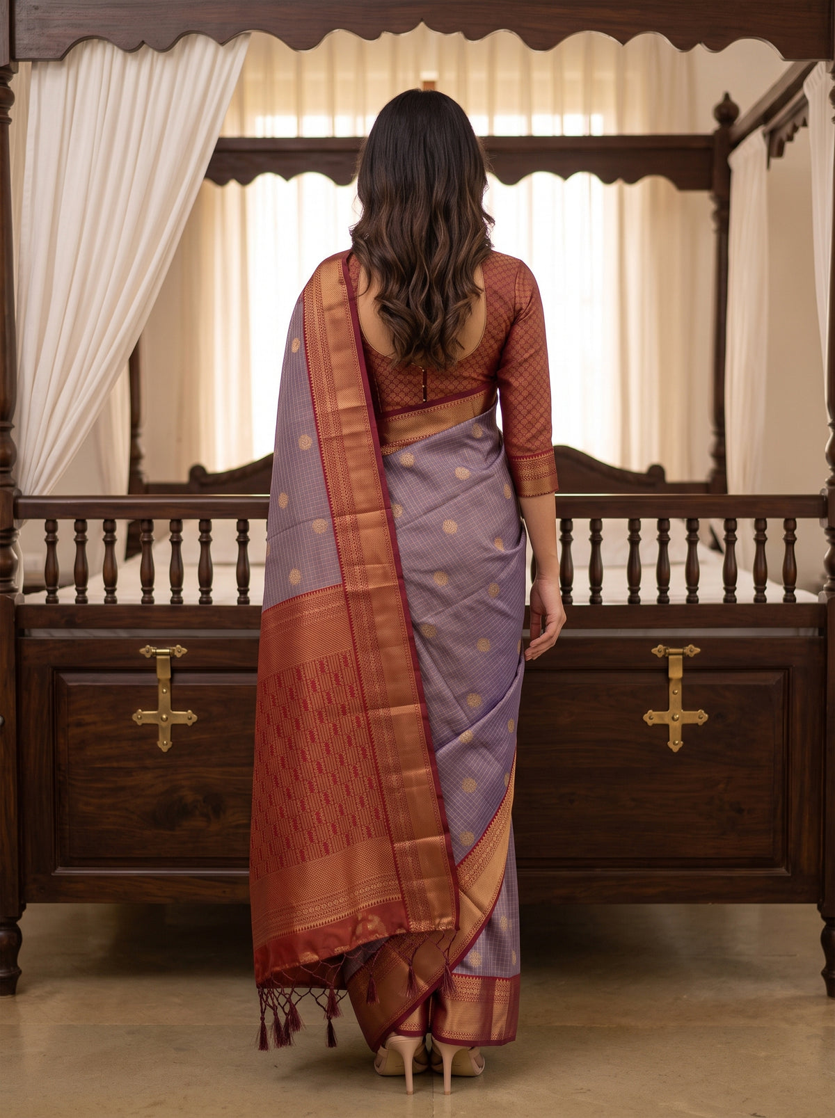 MIMOSA Jamun Kanjivaram Saree — pose 2 styling detail