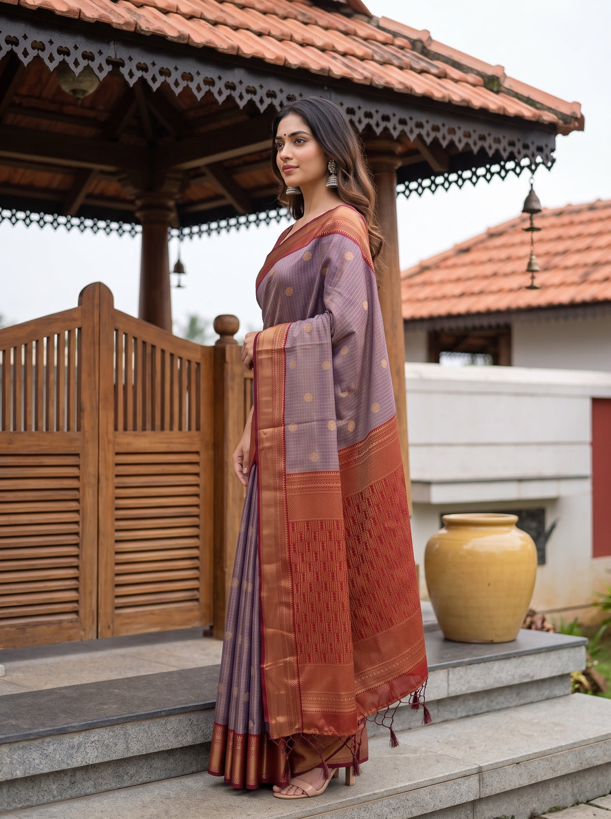 MIMOSA Jamun Kanjivaram Saree — pose 3 styling detail
