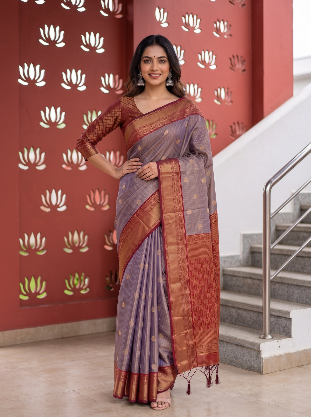 MIMOSA Jamun Kanjivaram Saree — pose 4 styling detail