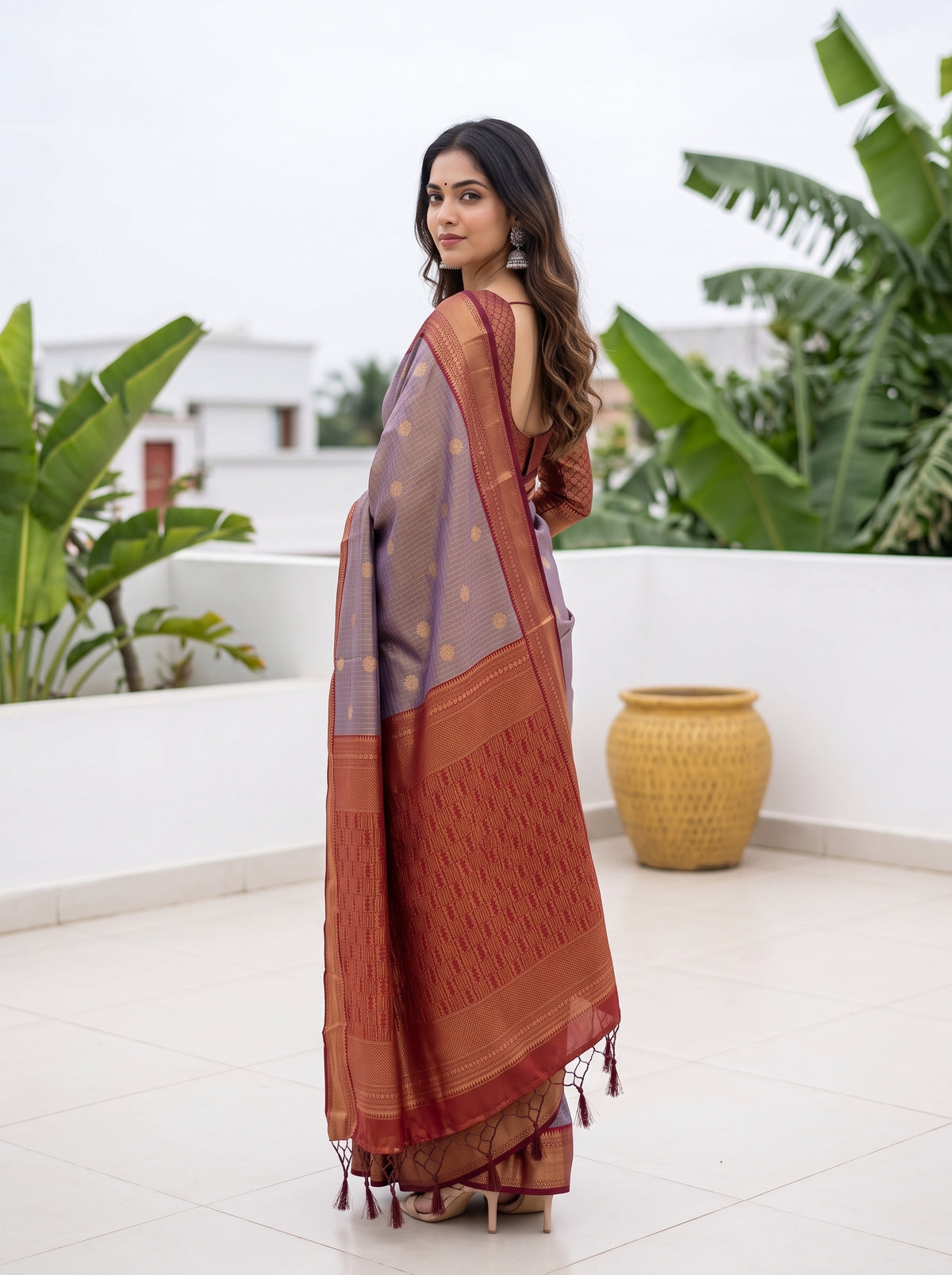 MIMOSA Jamun Kanjivaram Saree — pose 7 styling detail