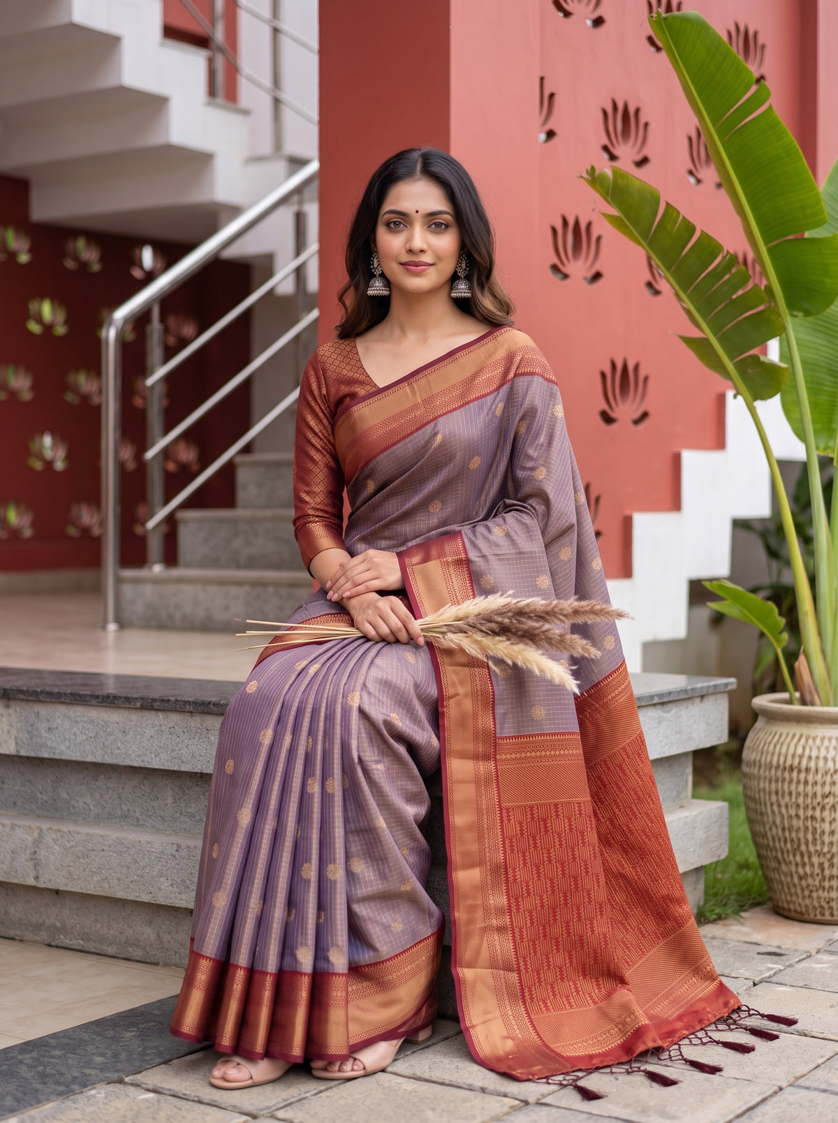 MIMOSA Jamun Kanjivaram Saree — pose 8 styling detail