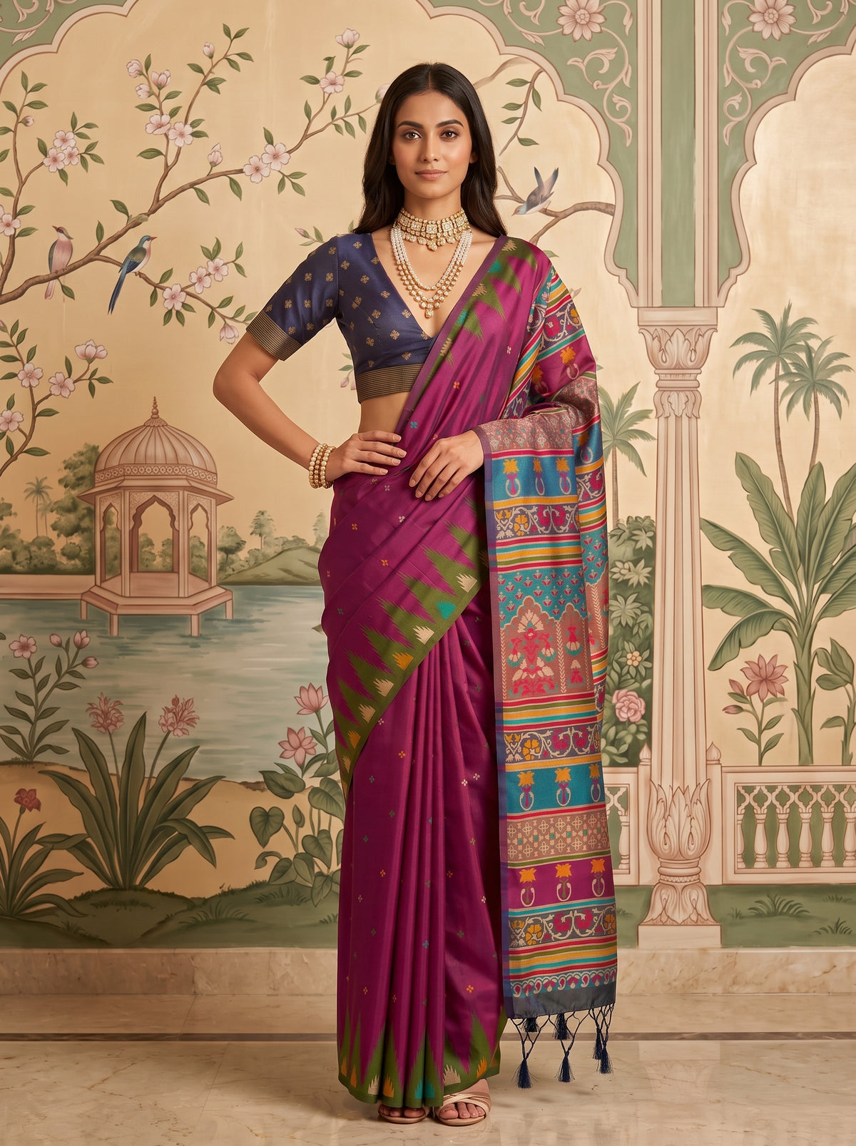 MIMOSA Magenta Berhampuri Saree — pose 4 styling detail