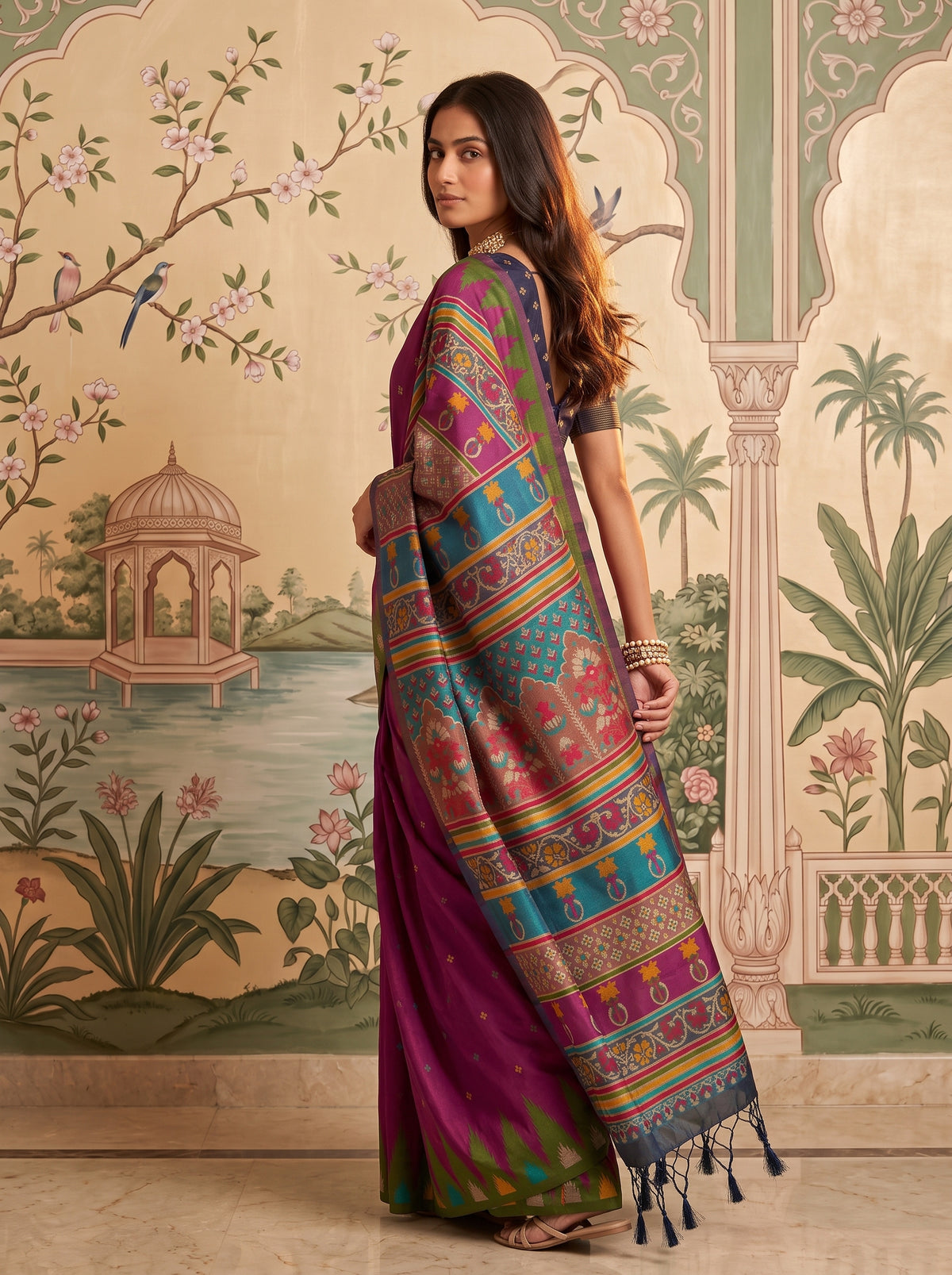 MIMOSA Magenta Berhampuri Saree — pose 7 styling detail