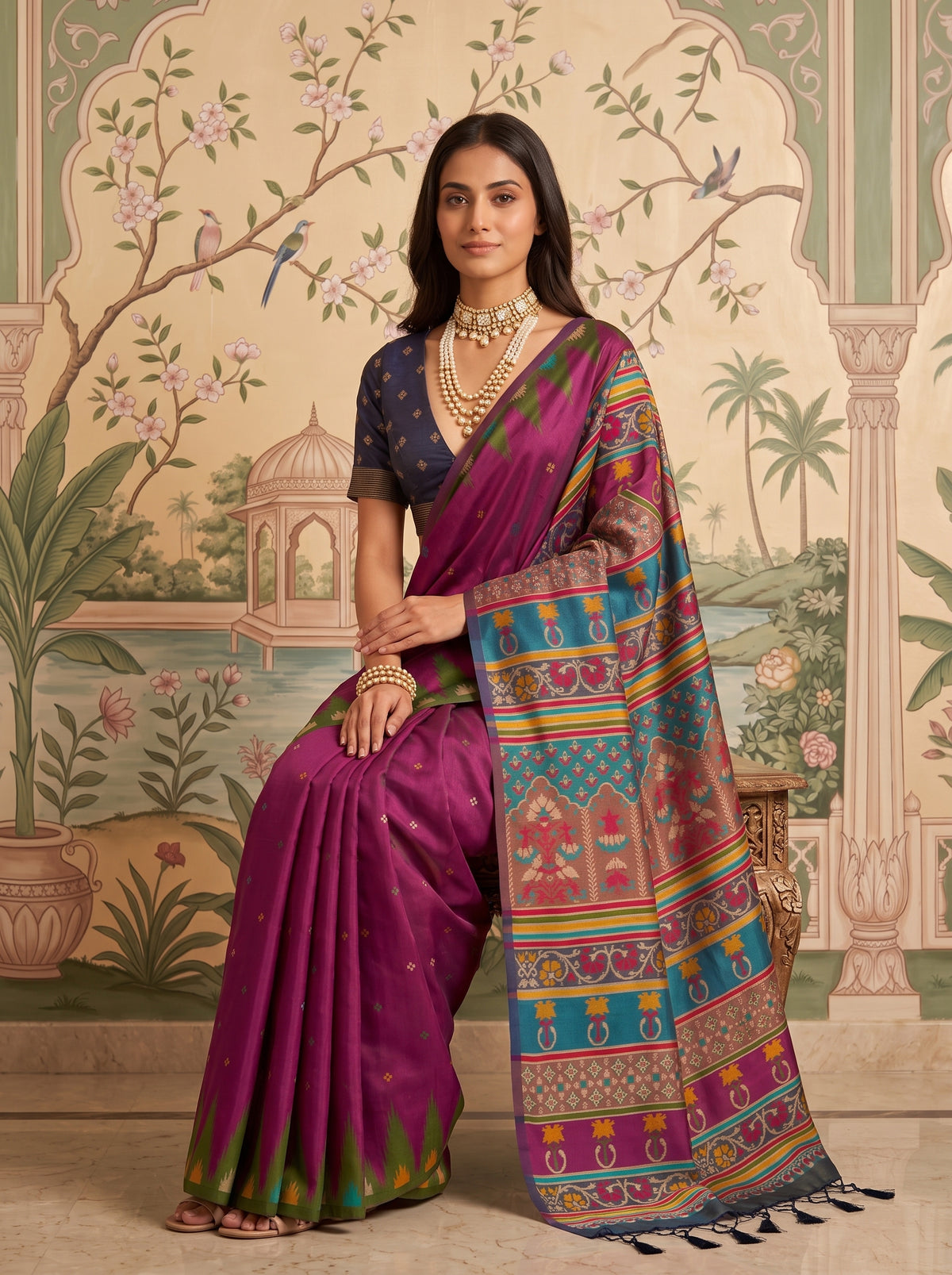 MIMOSA Magenta Berhampuri Saree — pose 8 styling detail