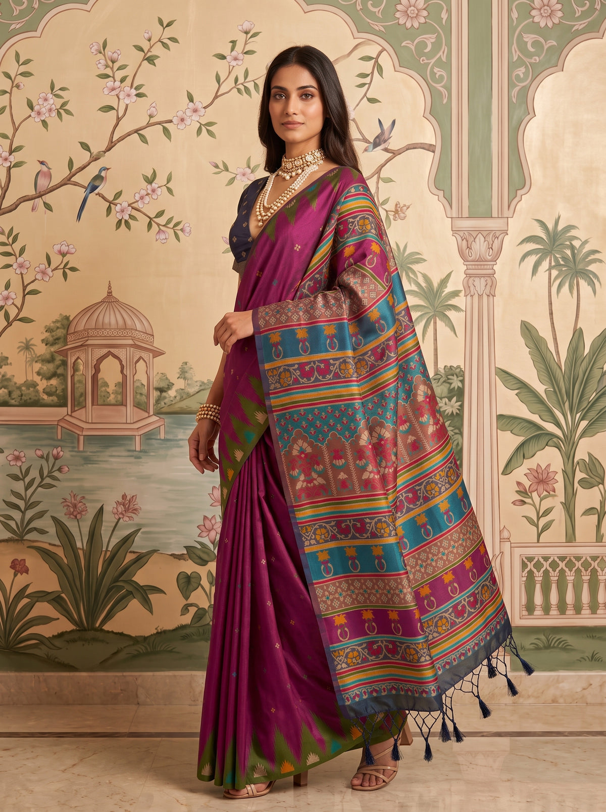 MIMOSA Magenta Berhampuri Saree — pose 9 styling detail