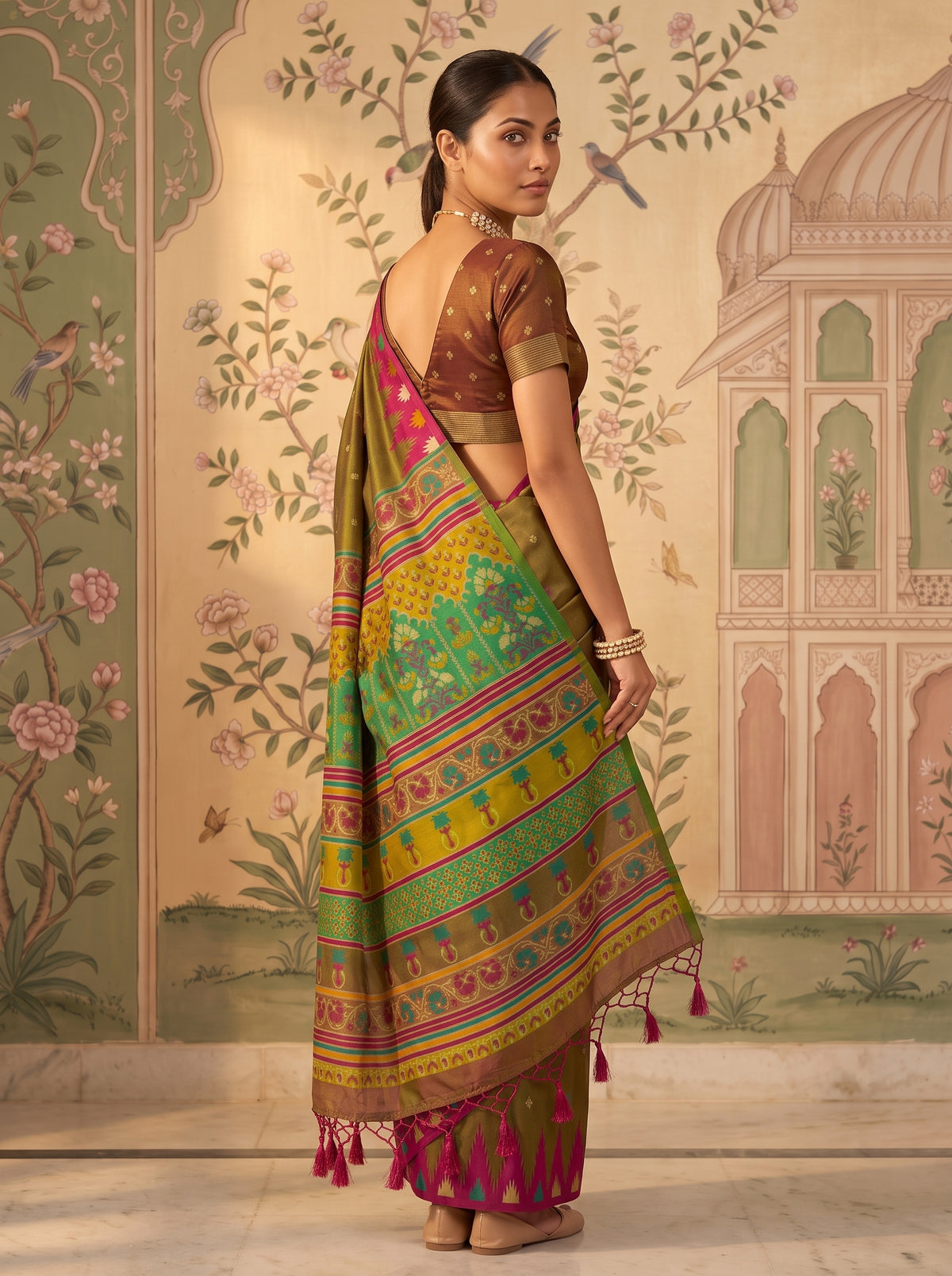 MIMOSA Olive Berhampuri Saree — pose 7 styling detail