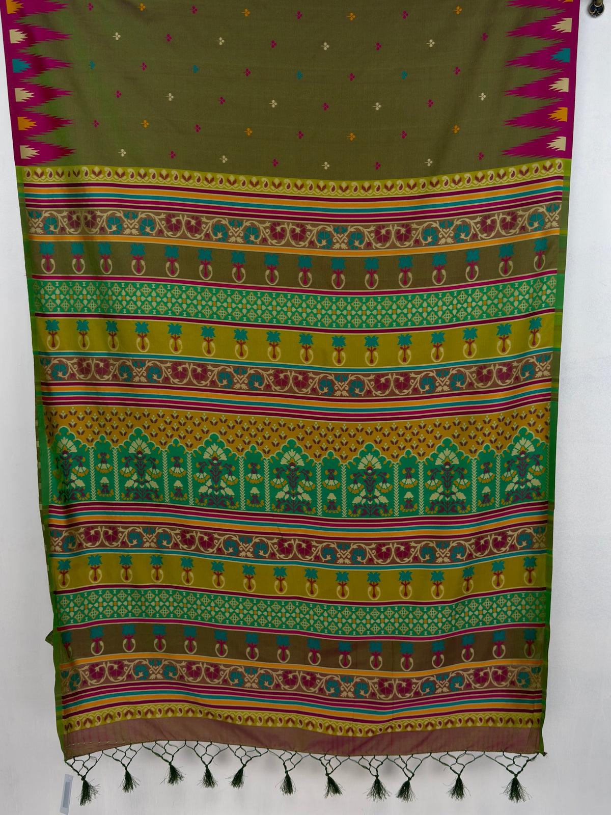 MIMOSA Olive Berhampuri Saree — pallu and zari work detail