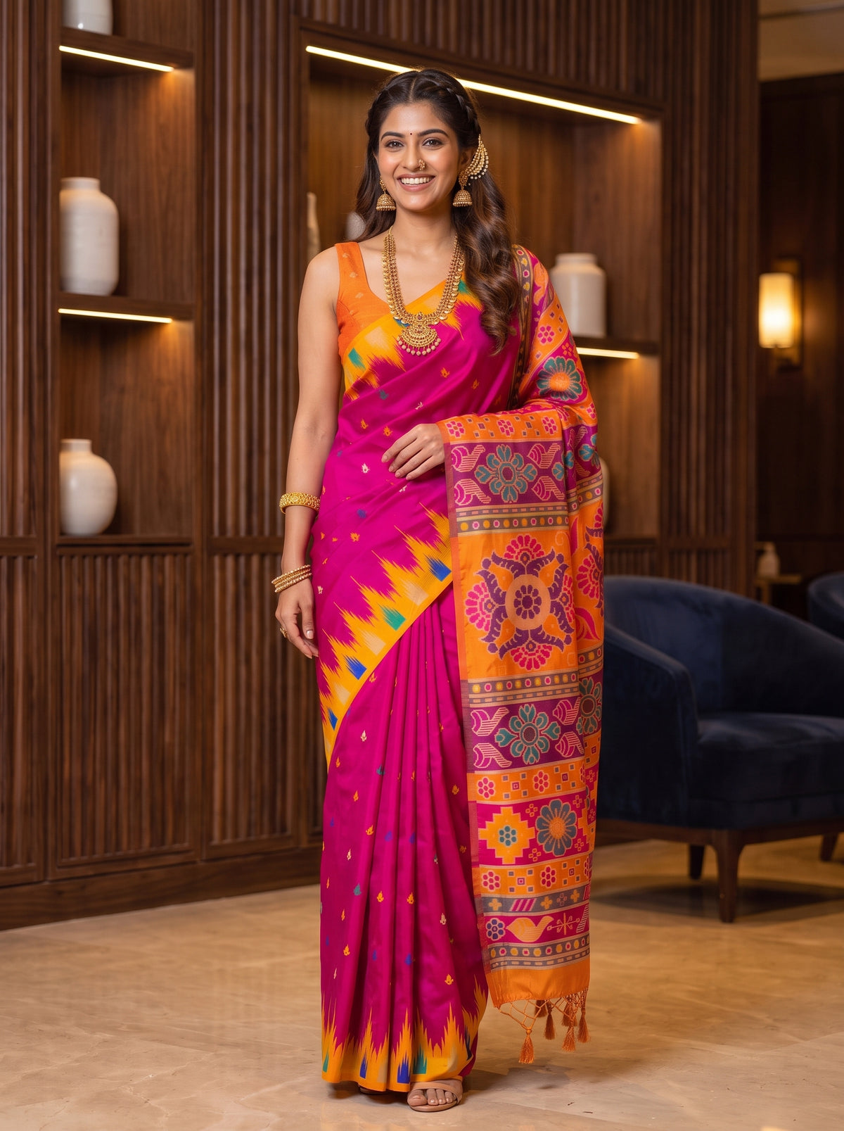 MIMOSA Rani Berhampuri Saree — pose 5 styling detail