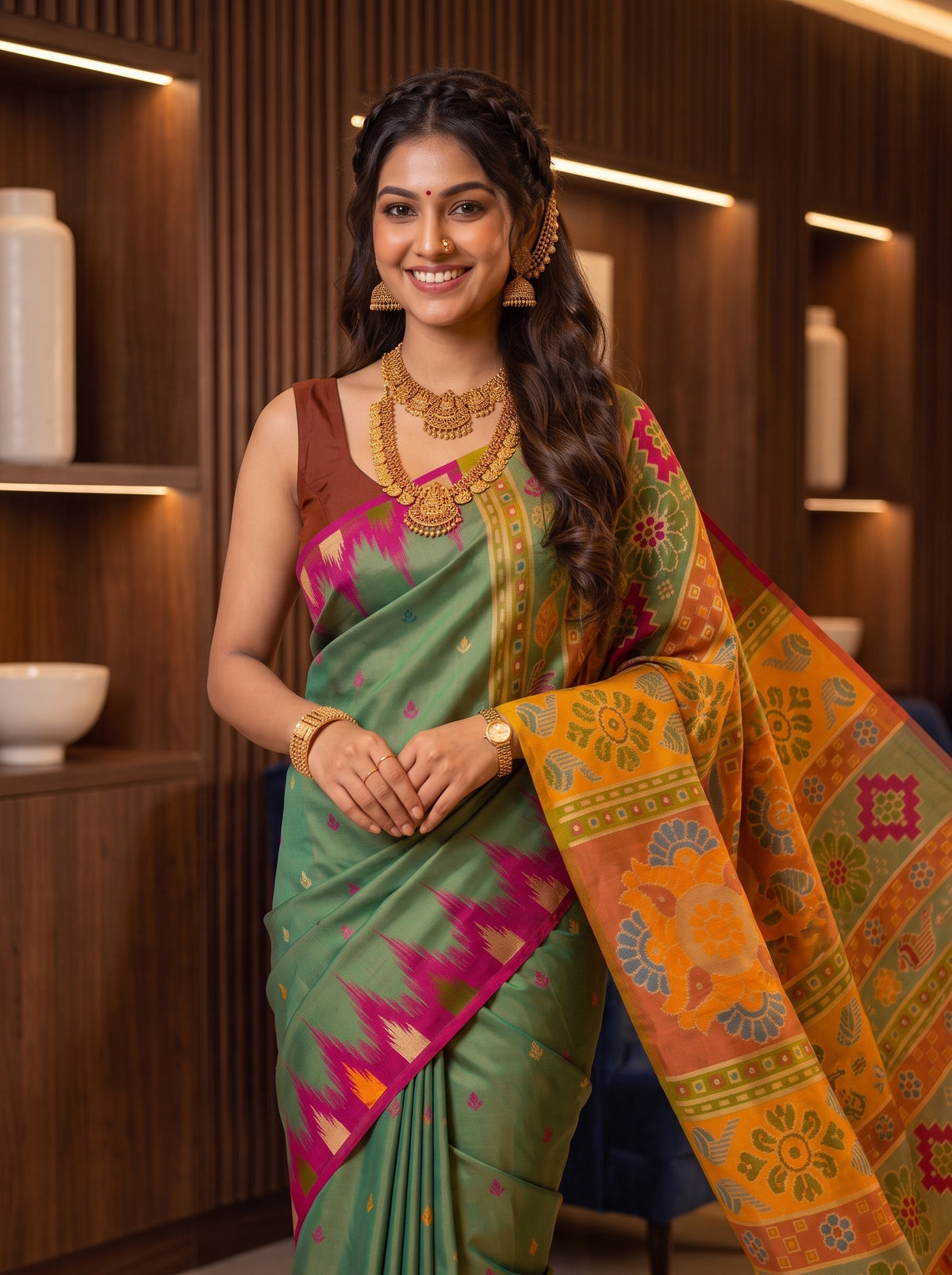 MIMOSA Sapphire Berhampuri Saree — pose 10 styling detail