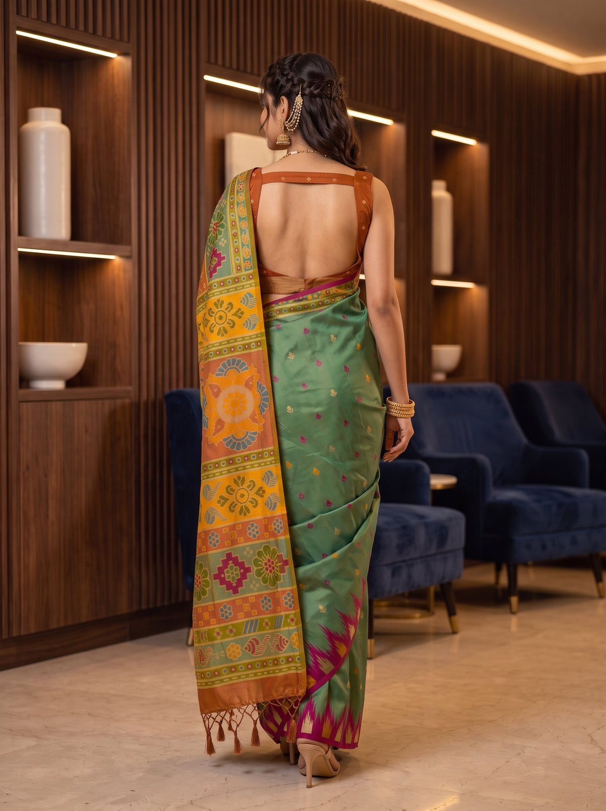 MIMOSA Sapphire Berhampuri Crepe Saree — Saree shot