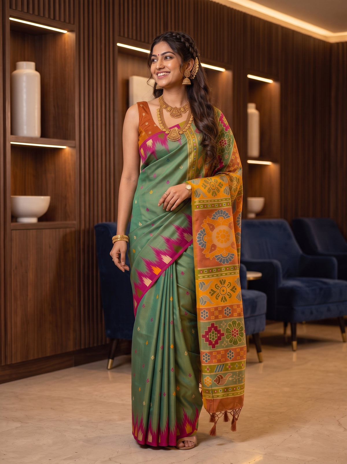 MIMOSA Sapphire Berhampuri Saree — pose 5 styling detail
