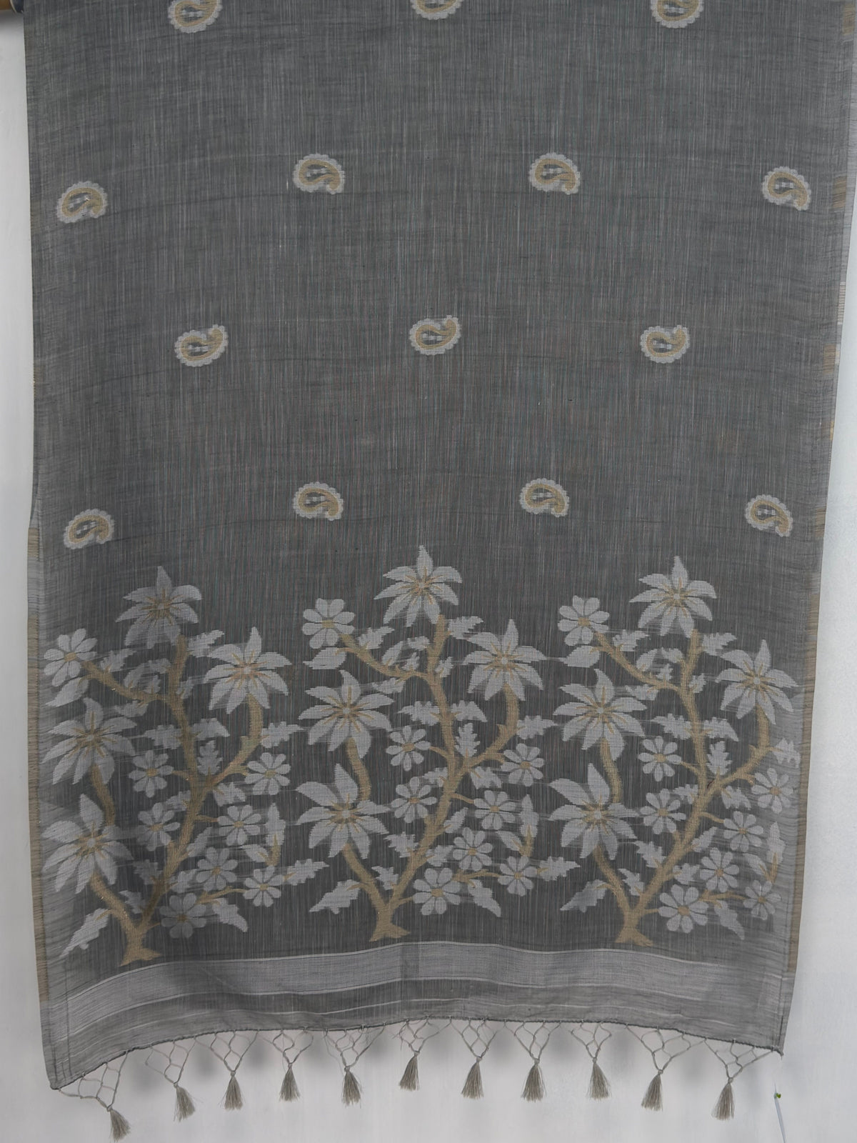 MIMOSA Grey Banarasi Saree — pallu and zari work detail