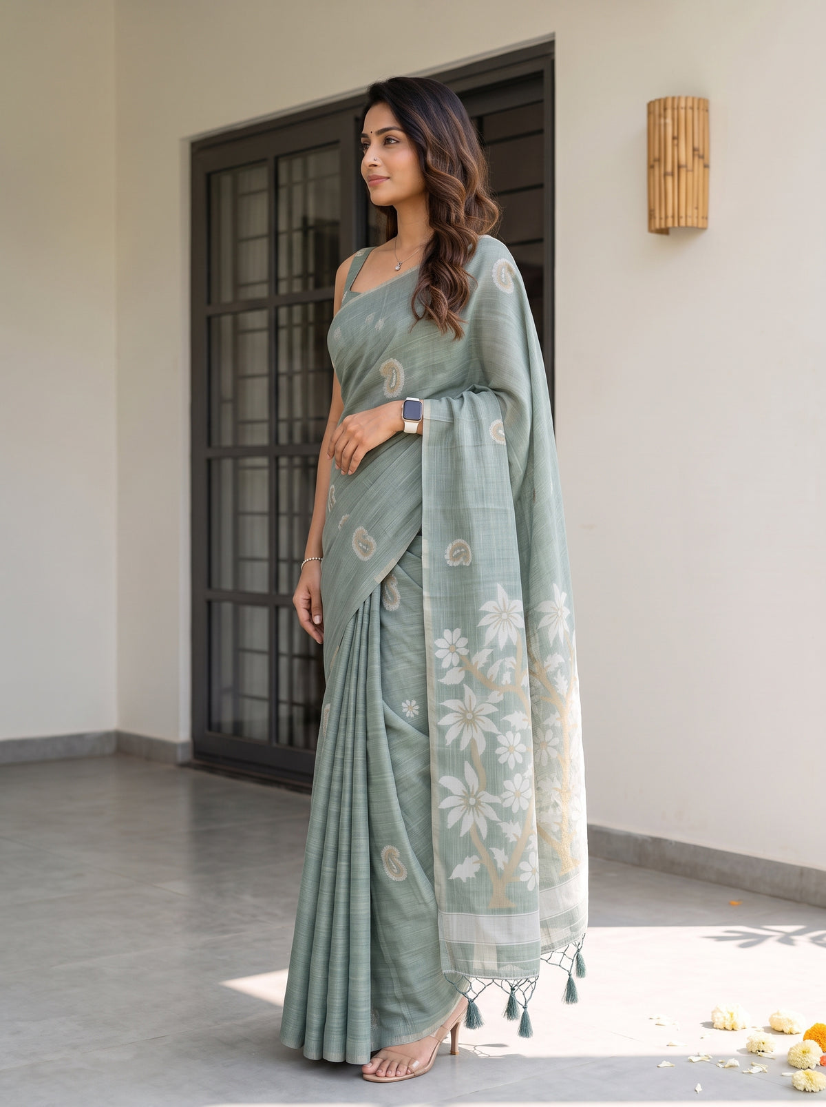 MIMOSA Rama Banarasi Saree — pose 3 styling detail