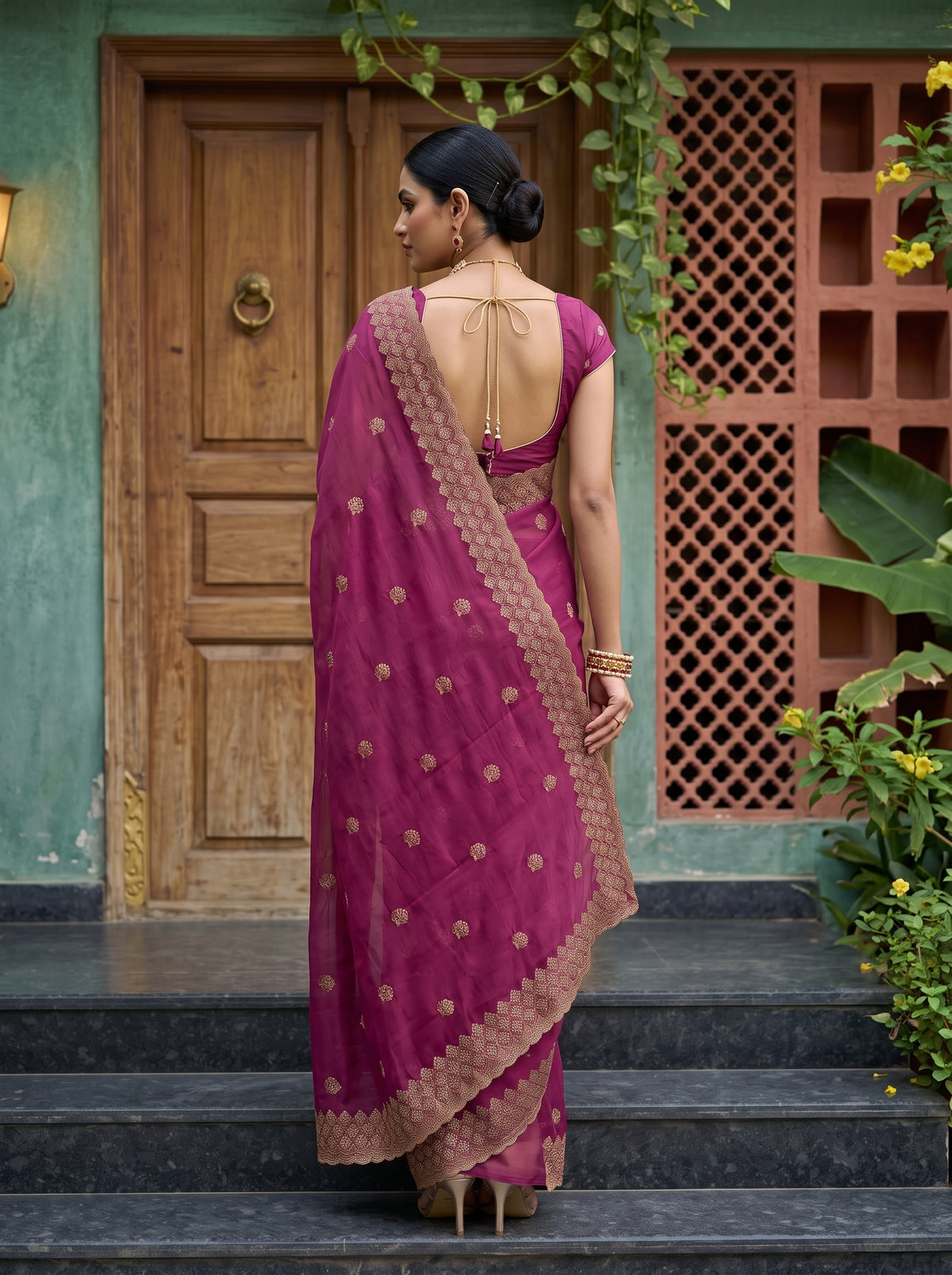 MIMOSA Gajari Banarasi Chiffon Saree — Saree shot pallu and body