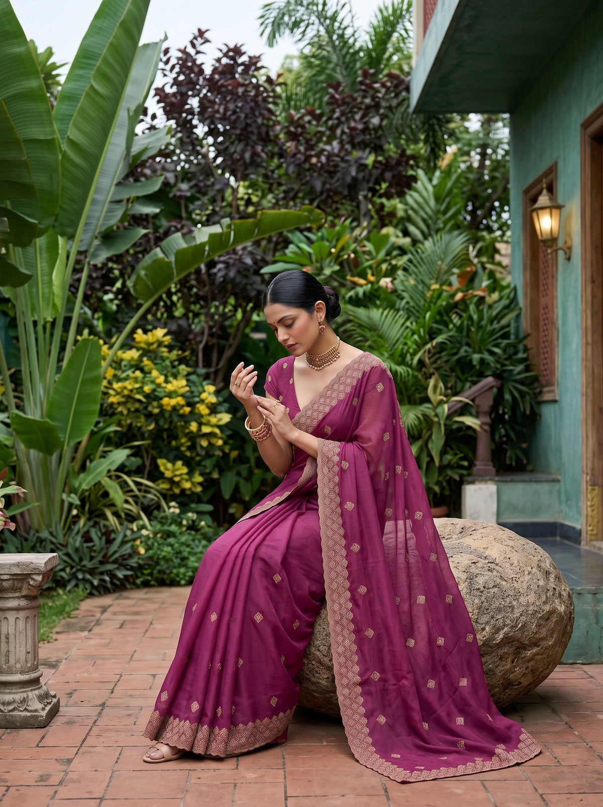 MIMOSA Gajari Banarasi Saree — pose 8 styling detail