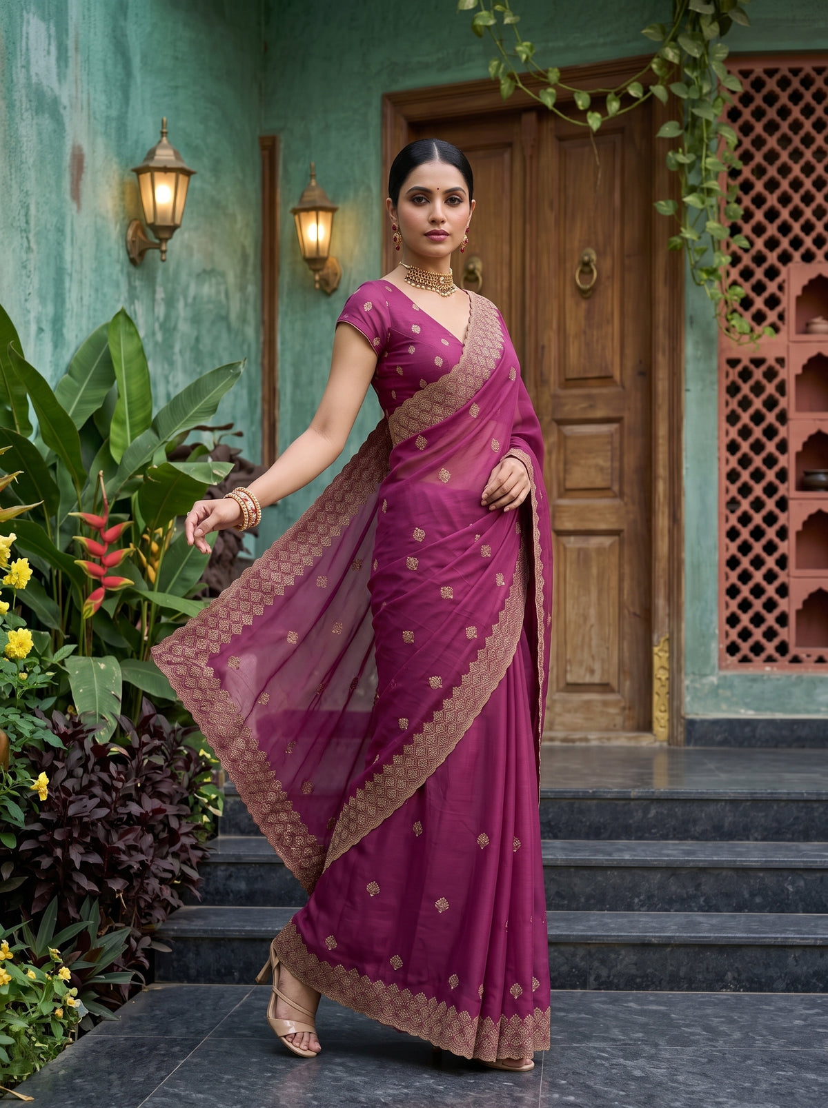 MIMOSA Gajari Banarasi Saree — pose 9 styling detail