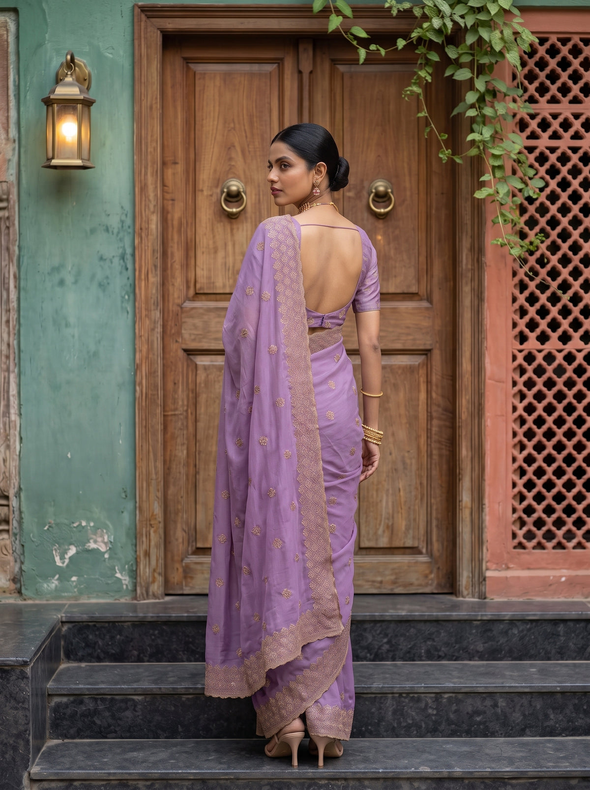 MIMOSA Lavender Banarasi Chiffon Saree — Saree shot pallu and body