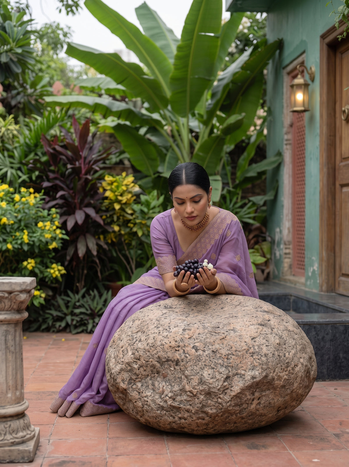 MIMOSA Lavender Banarasi Saree — pose 8 styling detail