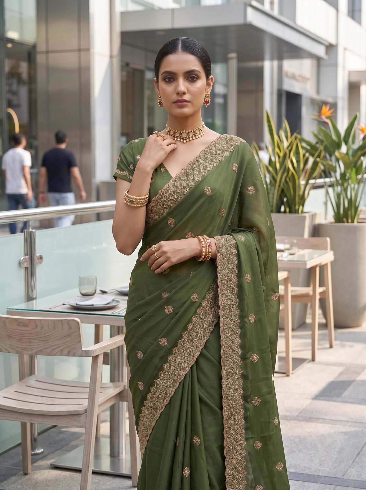 MIMOSA Olive Banarasi Saree — pose 10 styling detail
