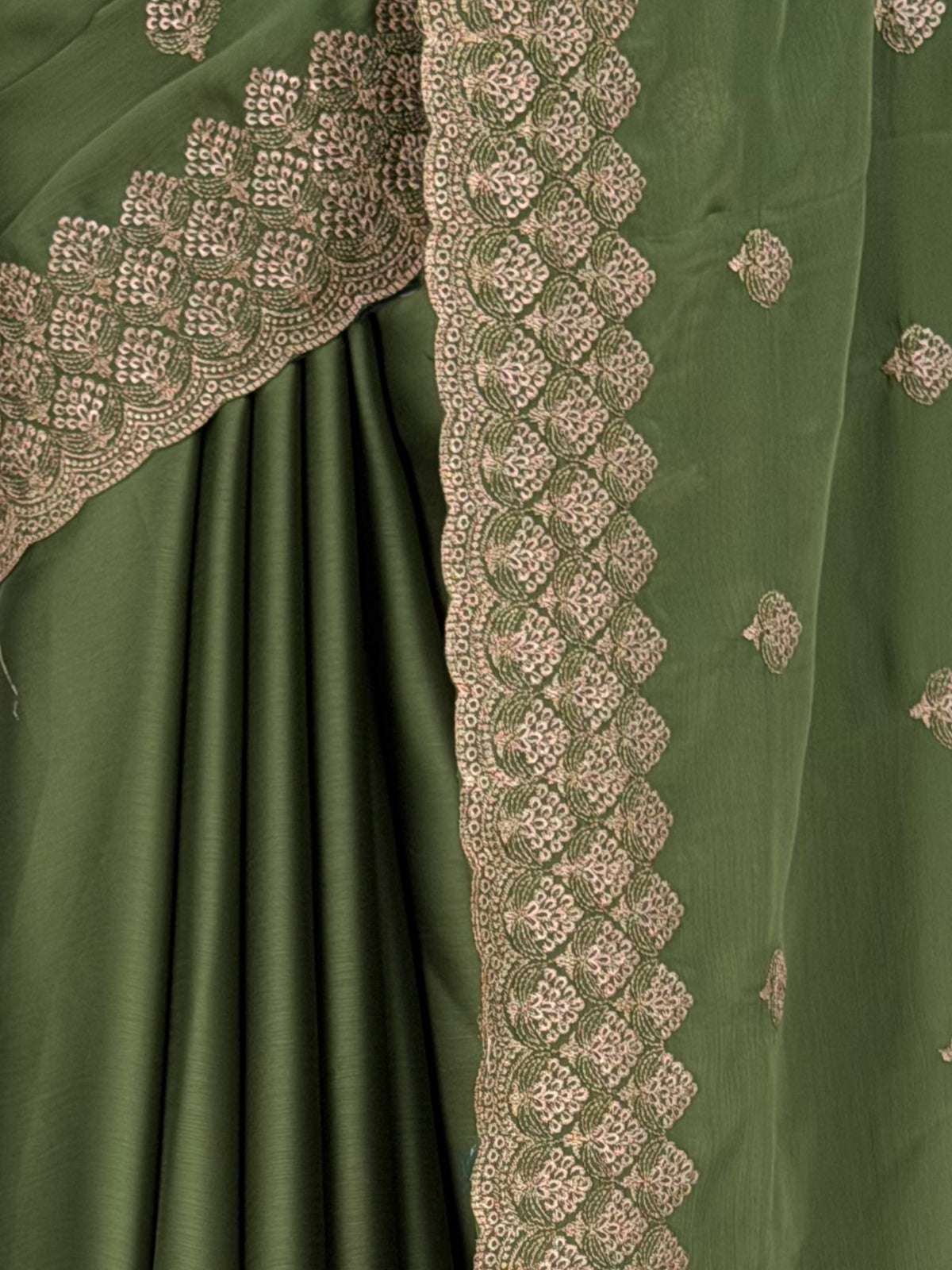MIMOSA Olive Banarasi Saree — fleets shot full lifestyle