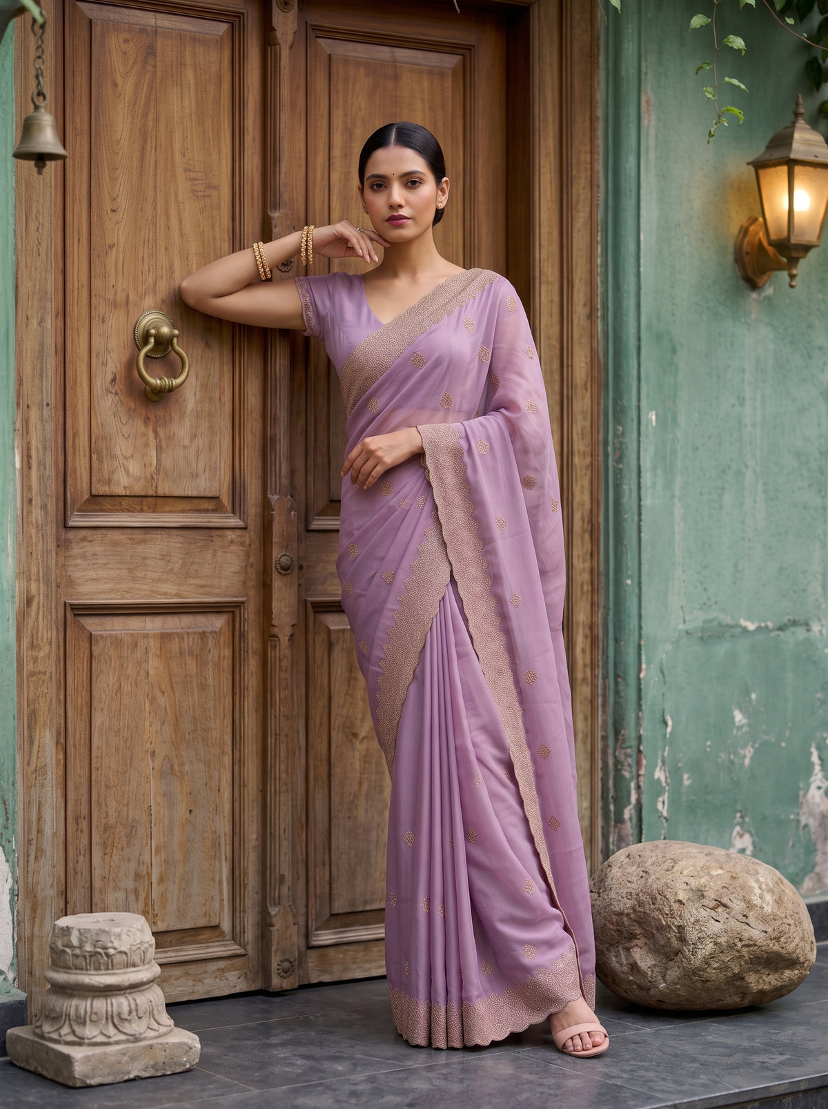 MIMOSA Pink Banarasi Saree — pose 5 styling detail