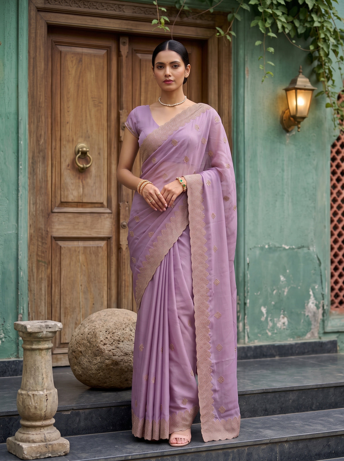 MIMOSA Pink Banarasi Saree — pose 7 styling detail