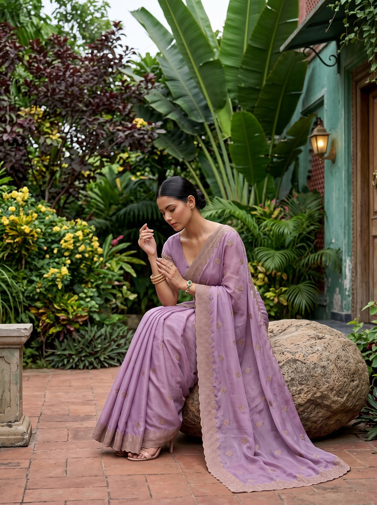 MIMOSA Pink Banarasi Saree — pose 8 styling detail
