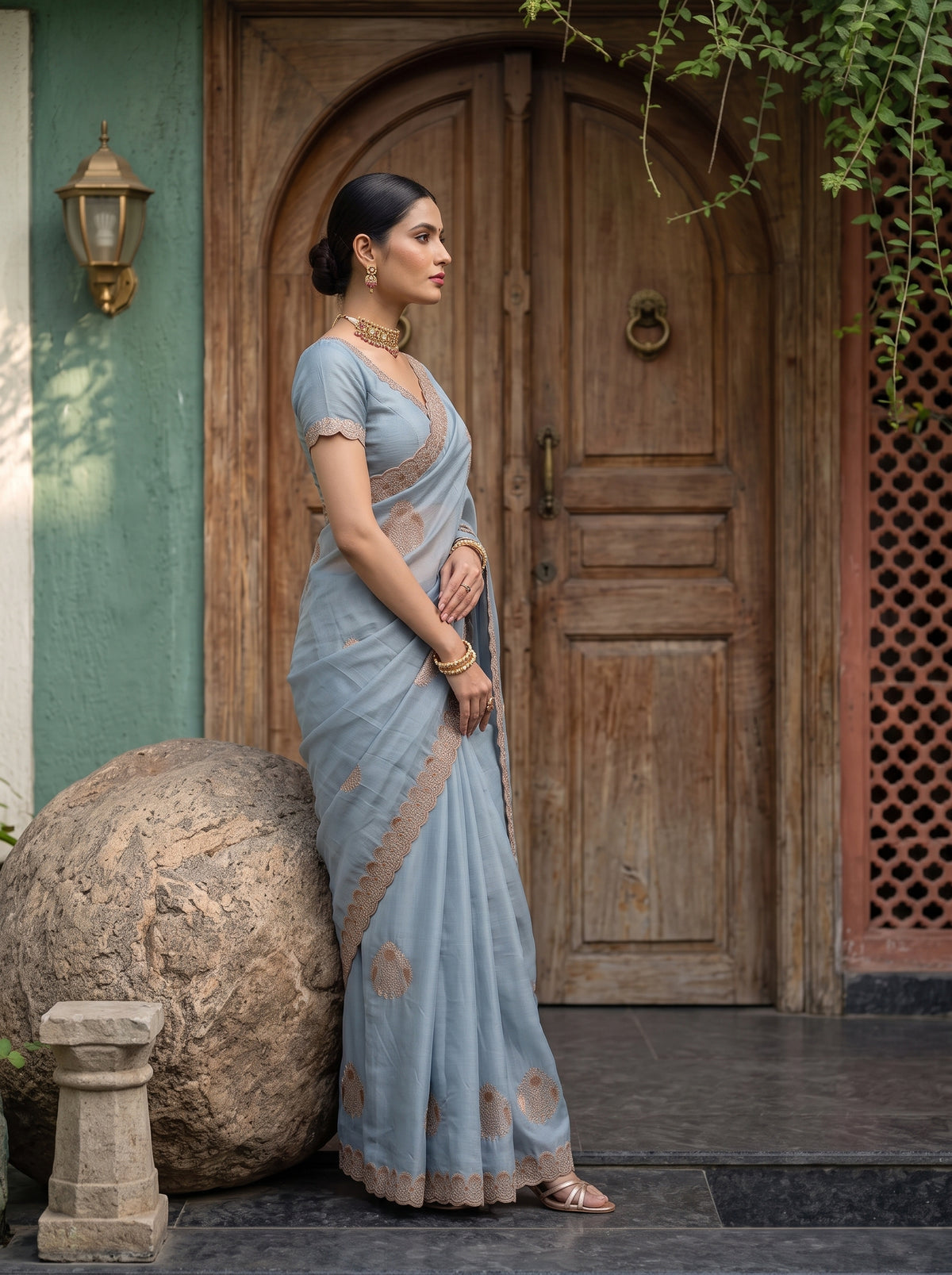 MIMOSA Ananda Banarasi Chiffon Saree — pose 3 styling detail