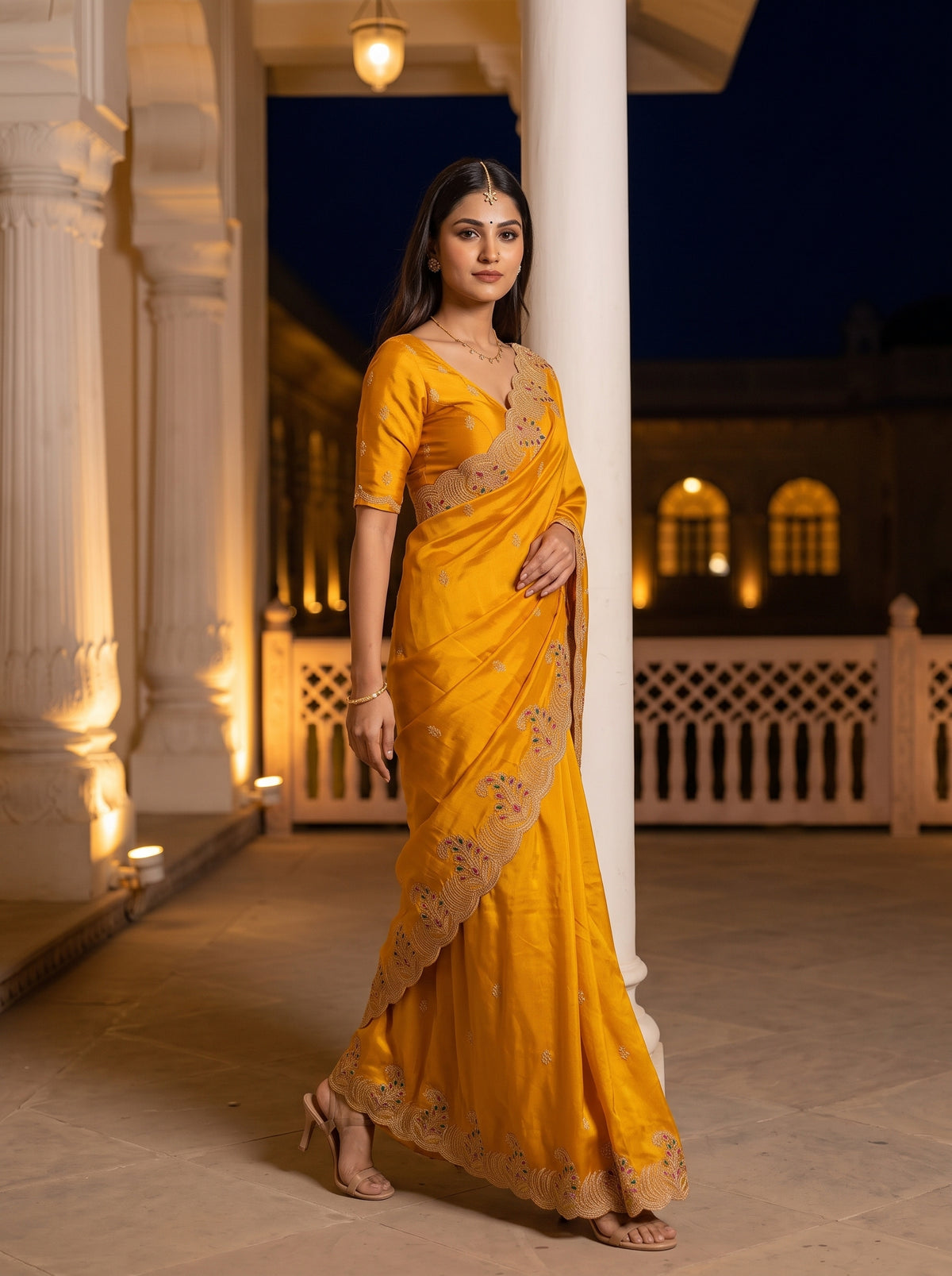 MIMOSA Gold Banarasi Saree — pose 6 styling detail
