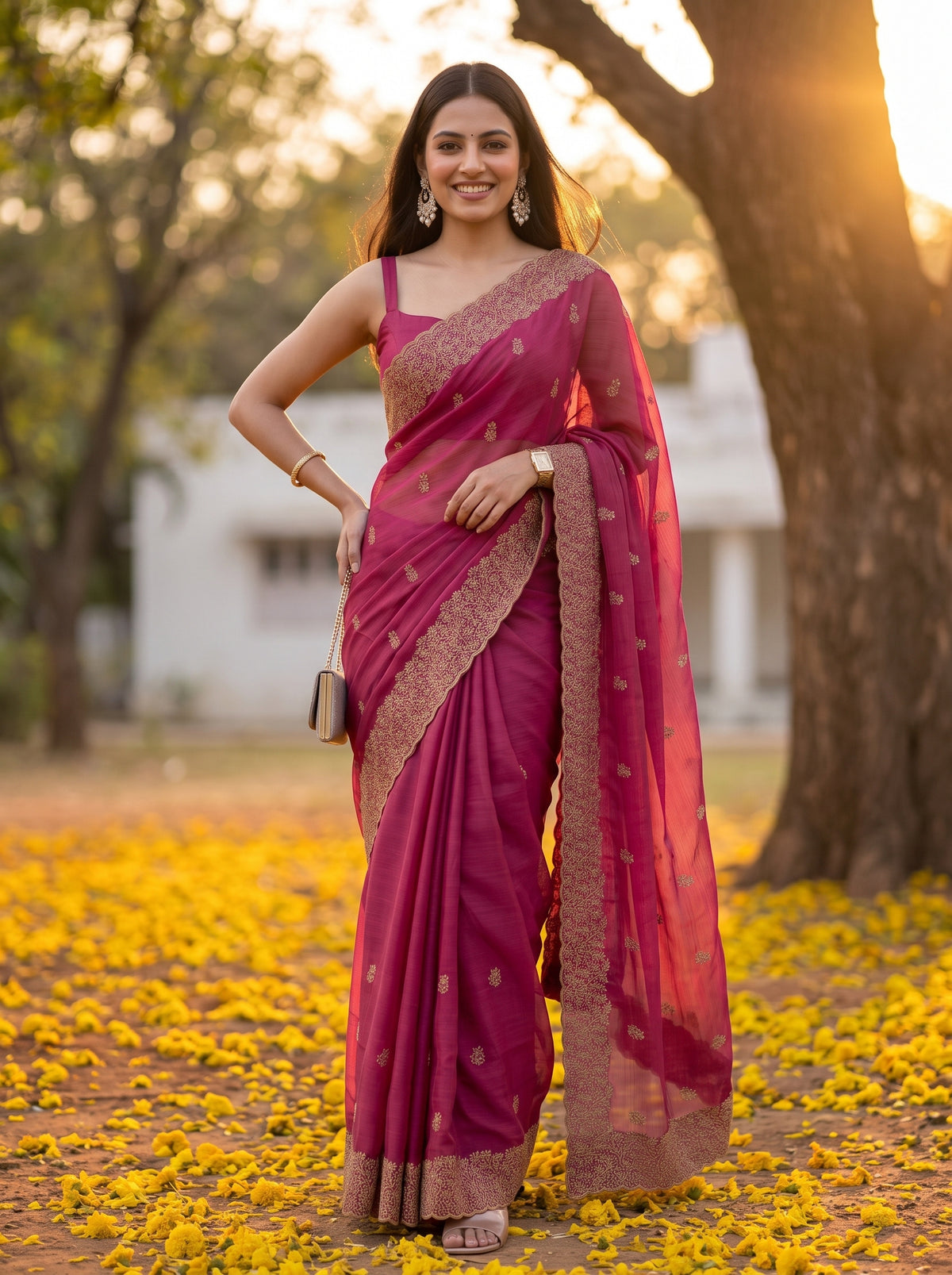 MIMOSA Gajari Banarasi Saree — pose 4 styling detail