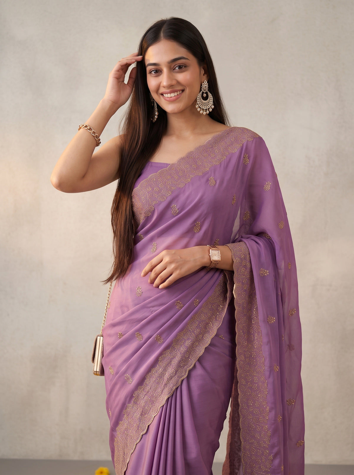 MIMOSA Lavender Banarasi Saree — pose 10 styling detail