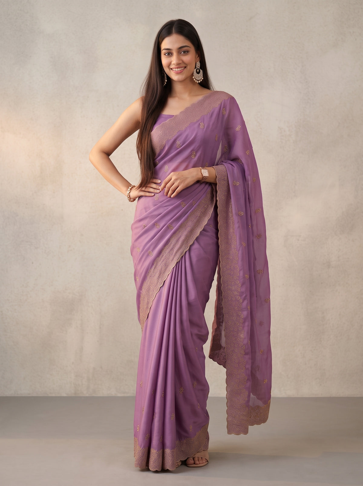 MIMOSA Lavender Banarasi Saree — pose 4 styling detail