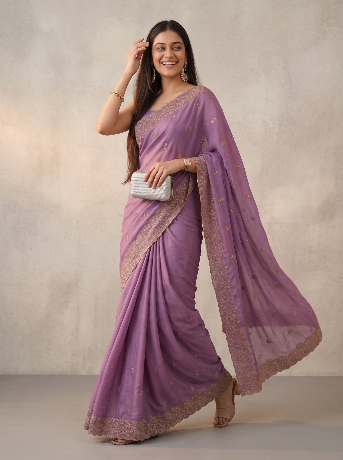 MIMOSA Lavender Banarasi Saree — pose 6 styling detail