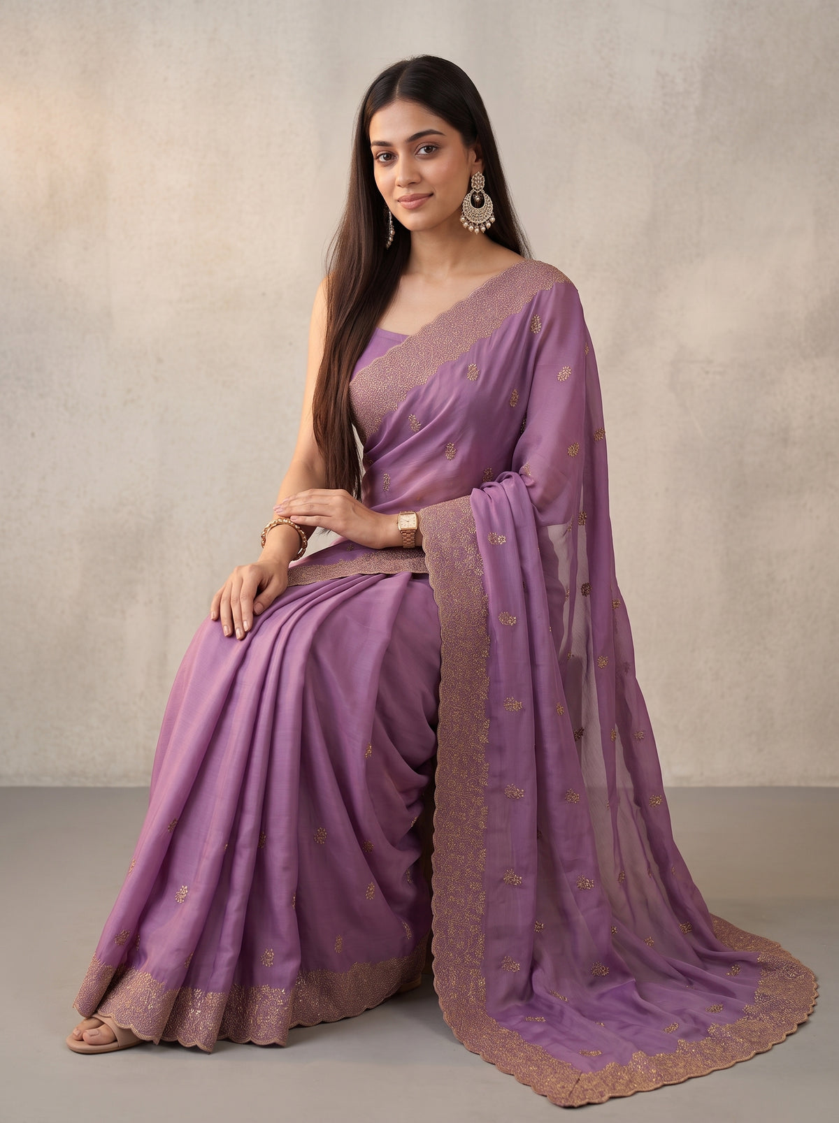 MIMOSA Lavender Banarasi Saree — pose 8 styling detail